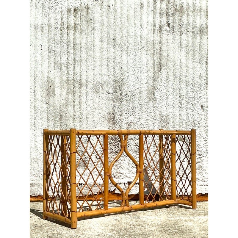 Vintage Coastal Woven Rattan Dining Table Pedestal - Top view