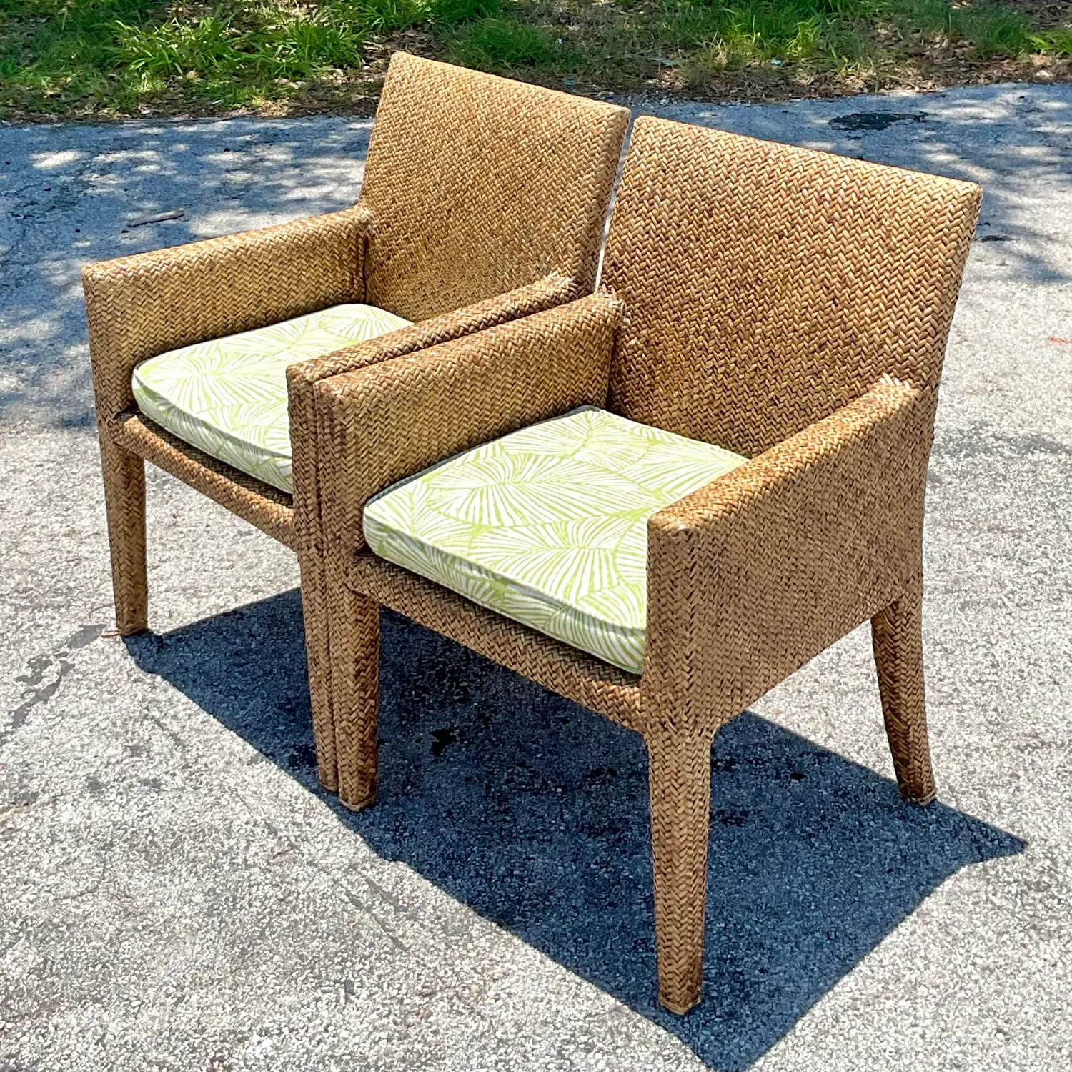 Vintage Coastal Woven Rattan Lounge Chairs - a Pair - Top view