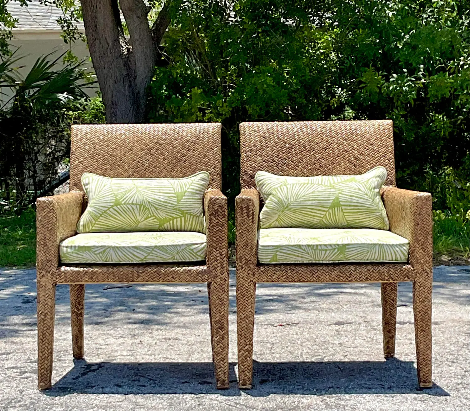 Vintage Coastal Woven Rattan Lounge Chairs - a Pair - Detail view