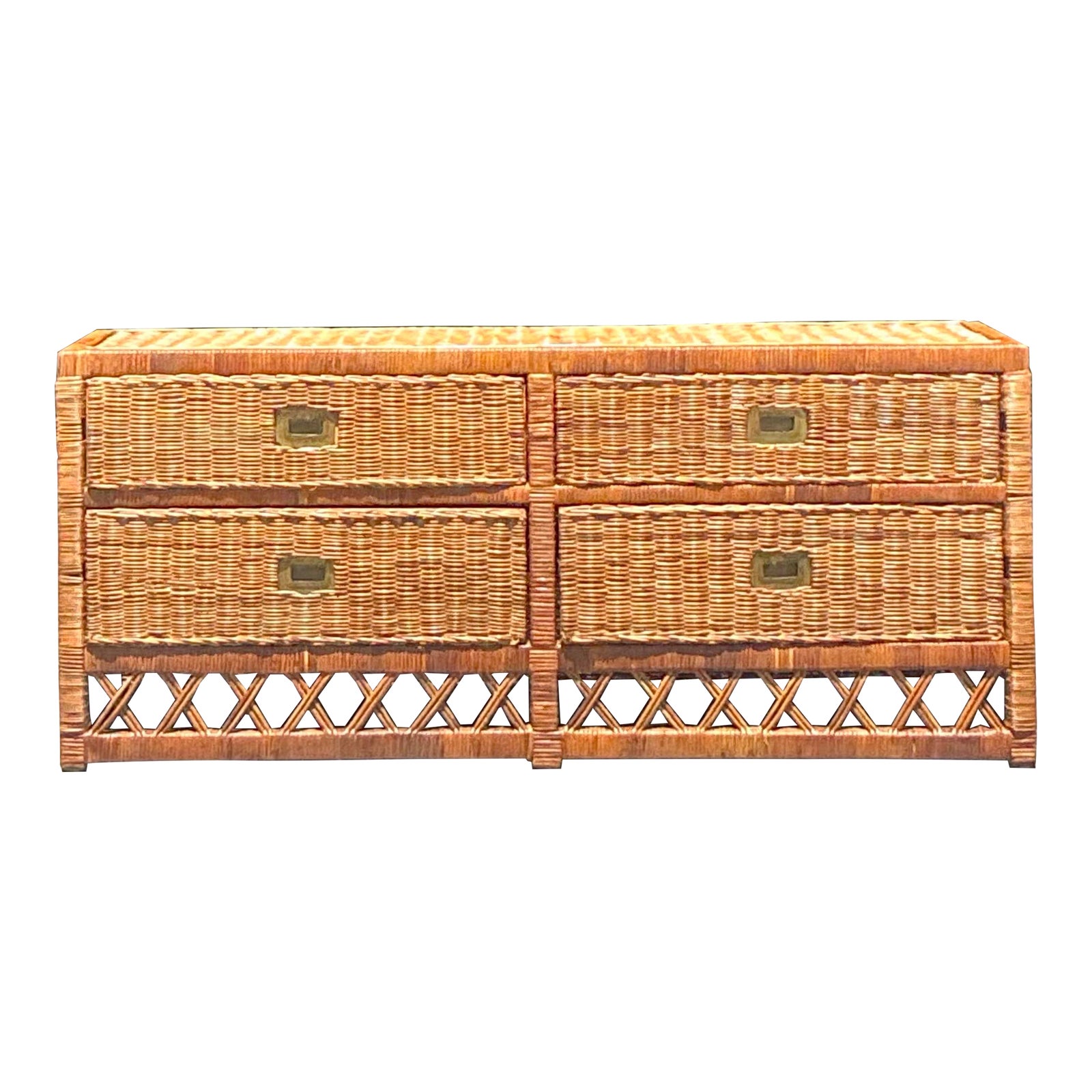 Vintage Coastal Woven Rattan Low Dresser - Detail view