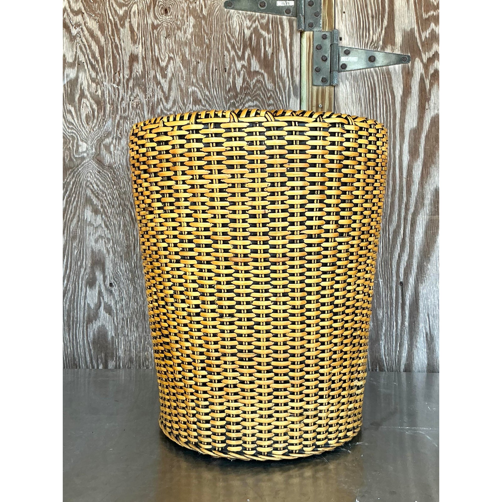 Vintage Coastal Woven Rattan Side Table - Top view