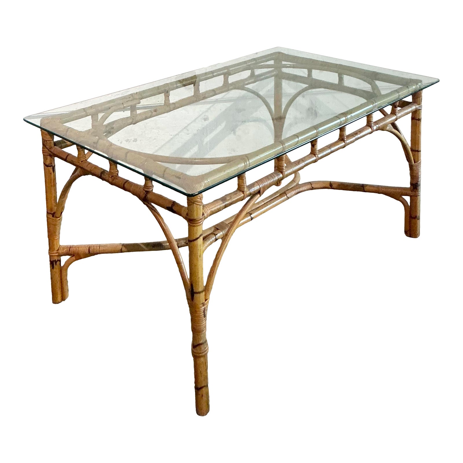 Vintage Coastal Wrapped Bamboo Dining Table - Detail view