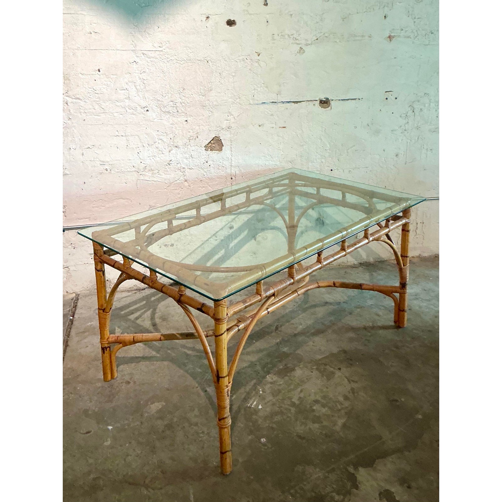 Vintage Coastal Wrapped Bamboo Dining Table - Back view