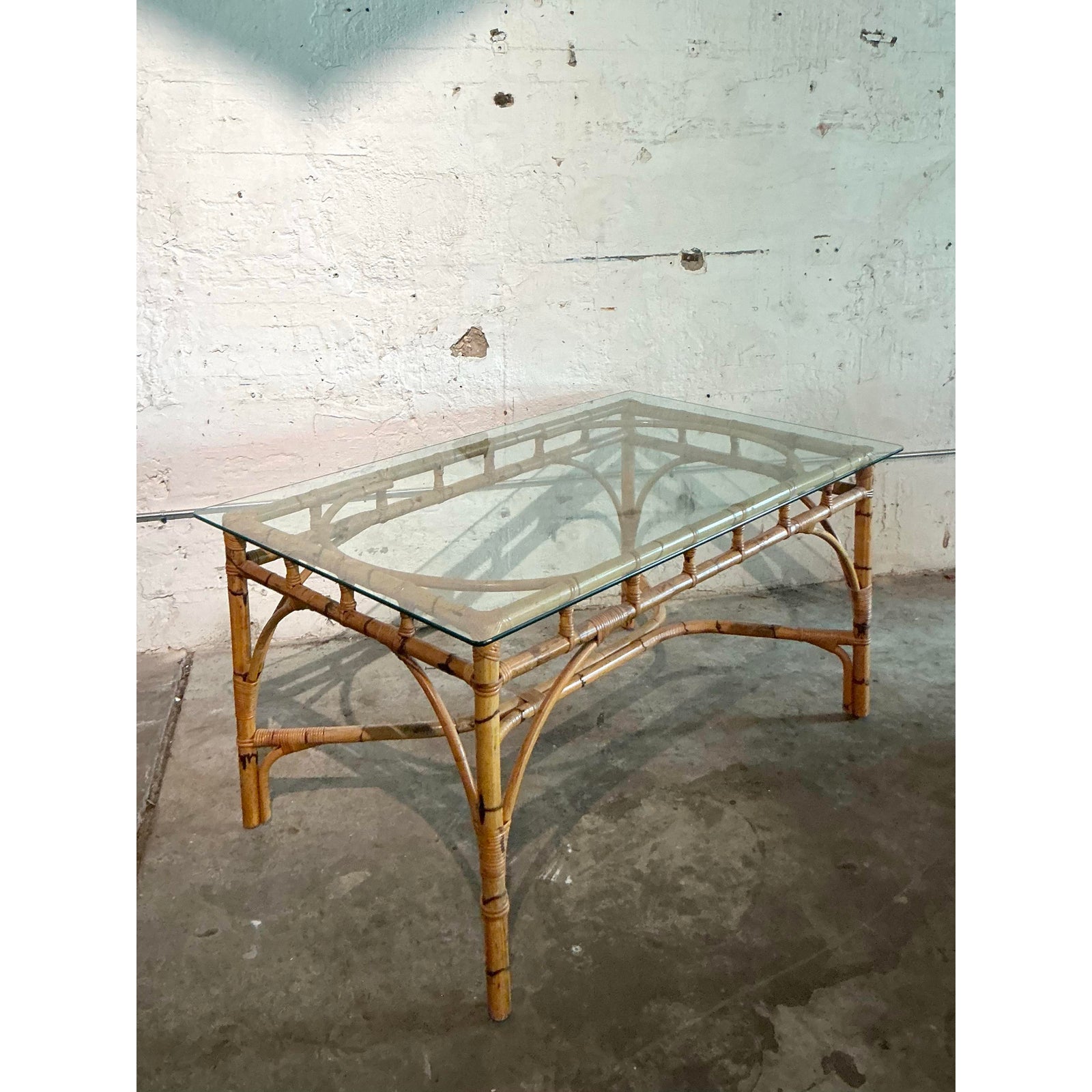 Vintage Coastal Wrapped Bamboo Dining Table - Side view
