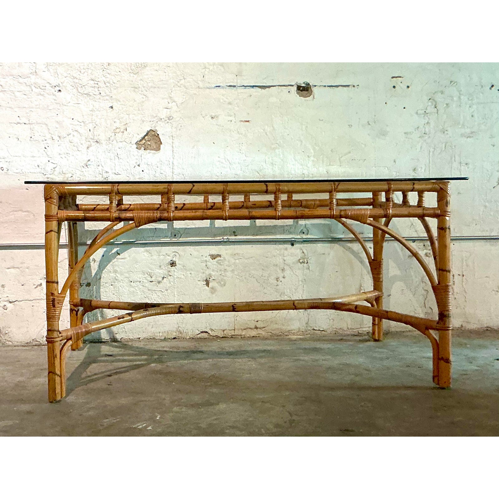 Vintage Coastal Wrapped Bamboo Dining Table - Top view