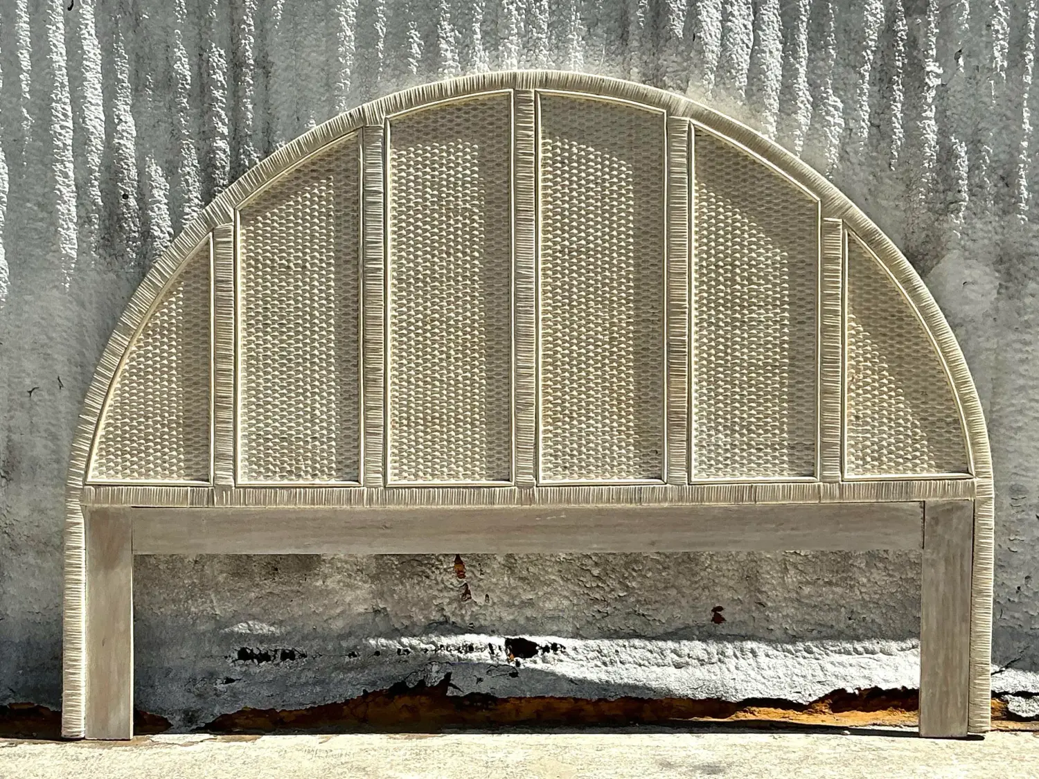 Vintage Coastal Wrapped Rattan Arched King Headboard - Top view