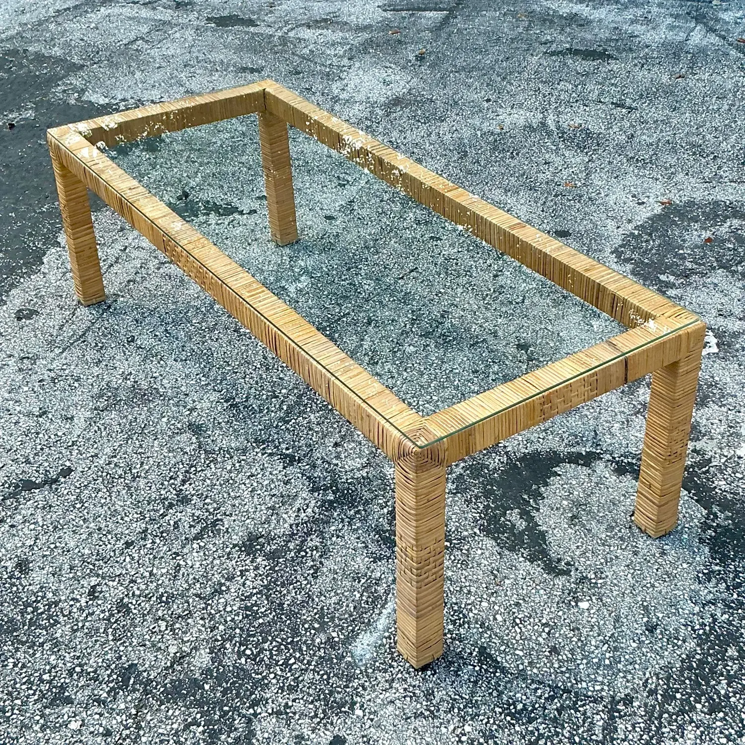 Vintage Coastal Wrapped Rattan Coffee Table - Top view