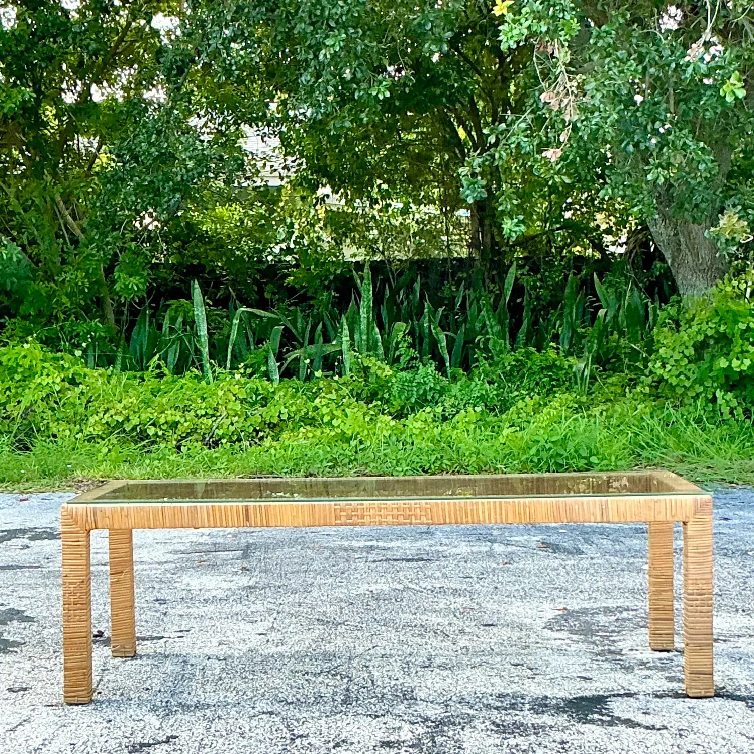 Vintage Coastal Wrapped Rattan Coffee Table - Back view