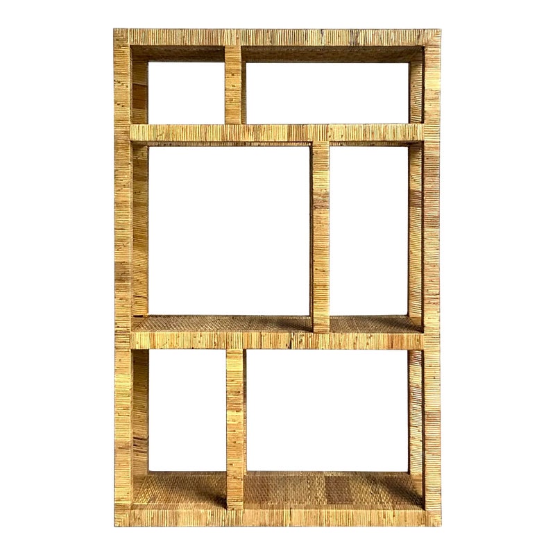 Vintage Coastal Wrapped Rattan Etagere - Detail view