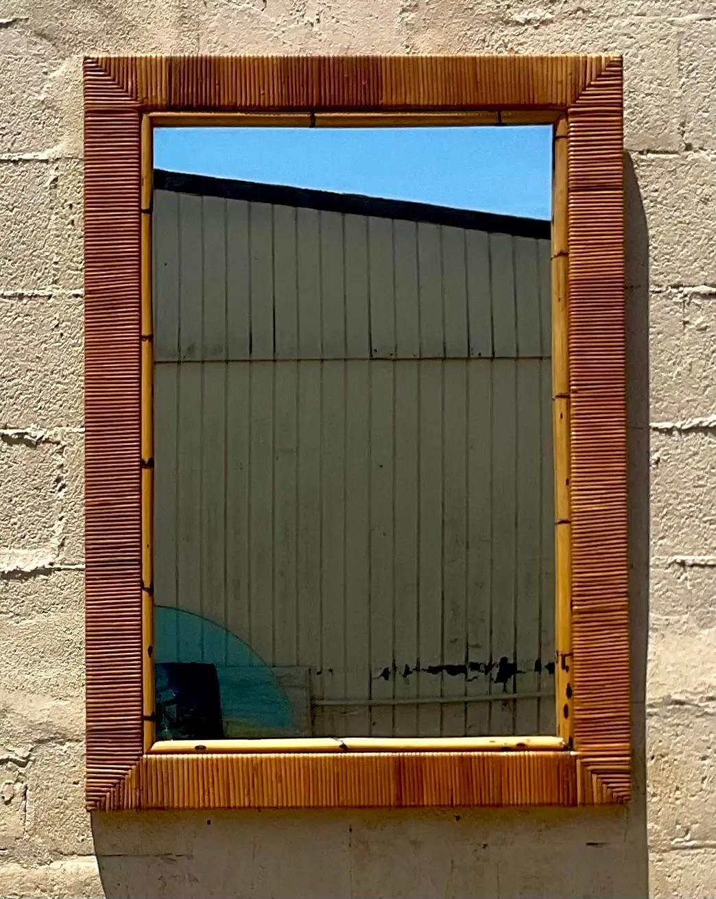 Vintage Coastal Wrapped Rattan Mirror - Detail view