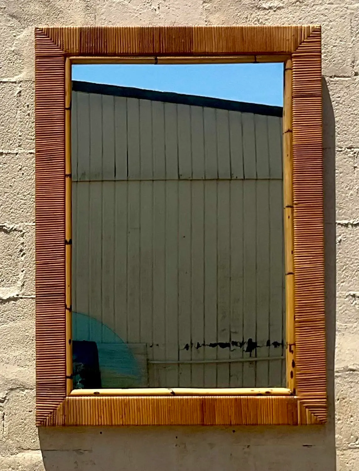 Vintage Coastal Wrapped Rattan Mirror - Side view