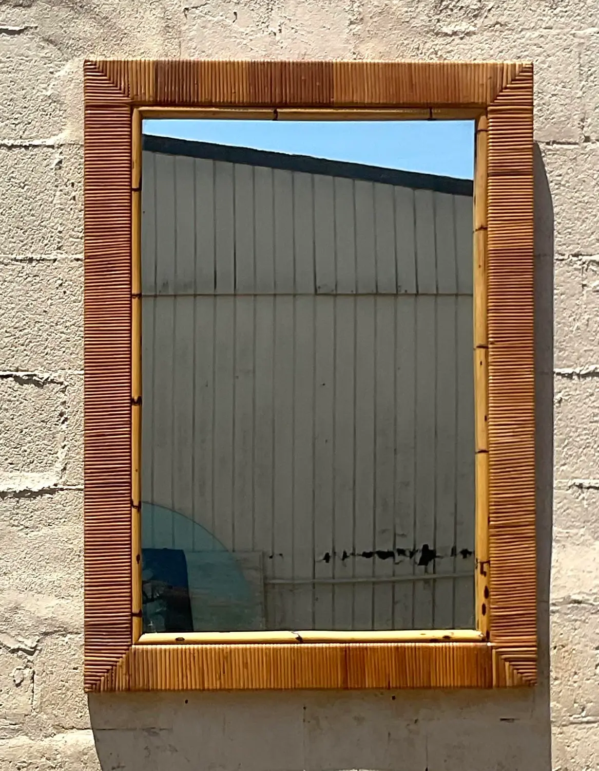 Vintage Coastal Wrapped Rattan Mirror - Back view