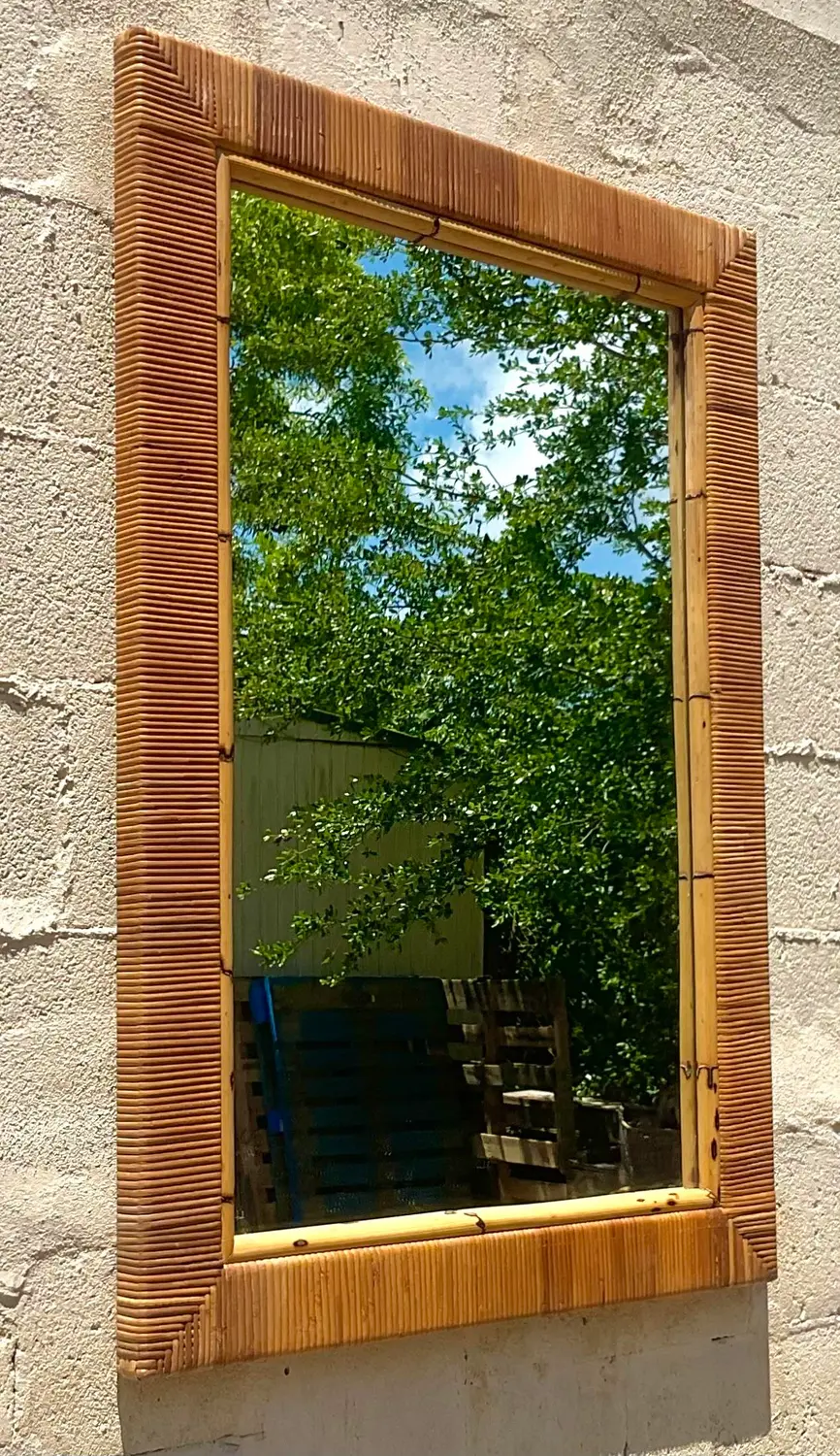 Vintage Coastal Wrapped Rattan Mirror - Top view