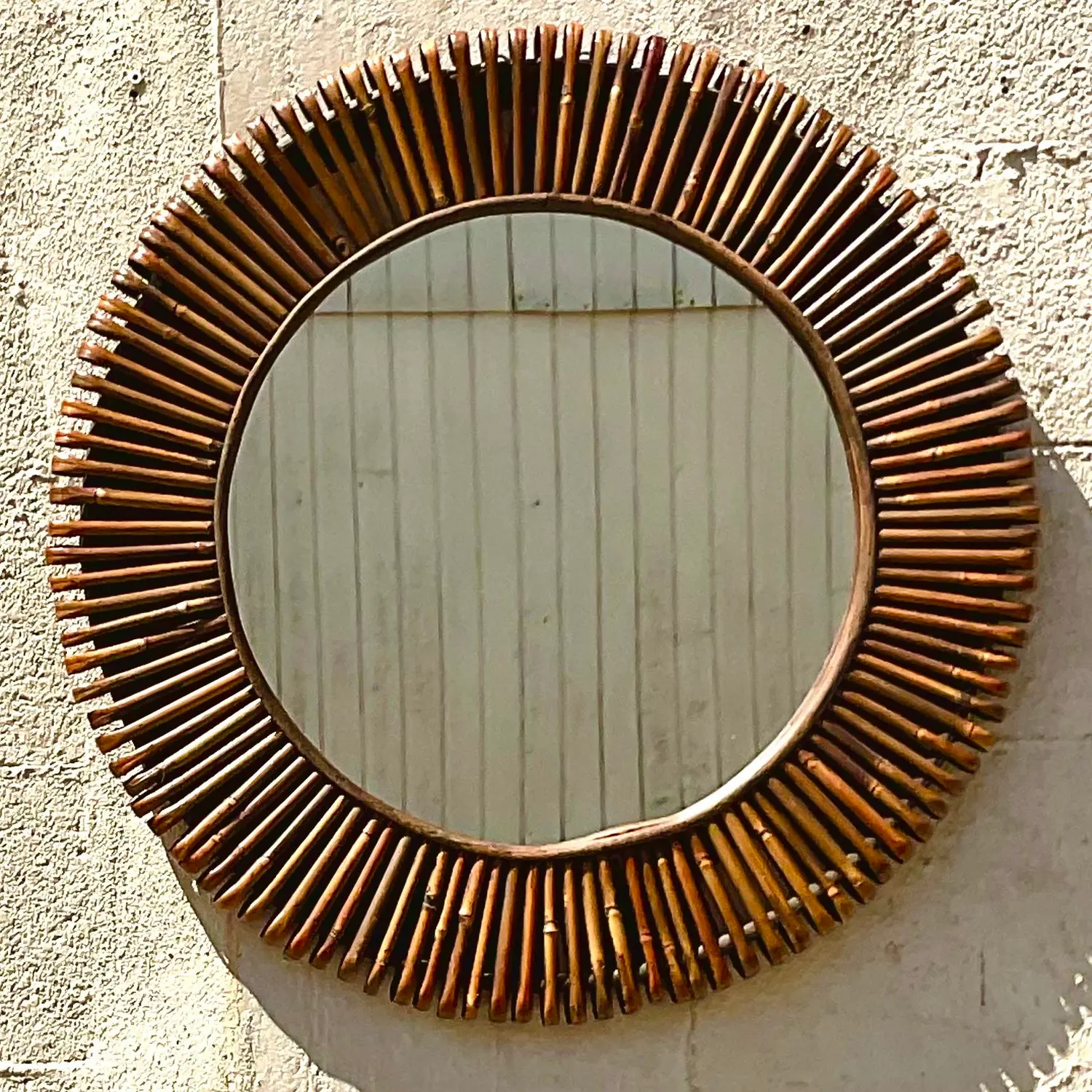 Vintage Coastal Wrapped Rattan Mirror - Side view