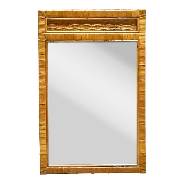 Vintage Coastal Wrapped Rattan Wall Mirror - Detail view