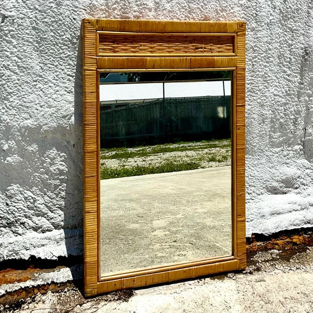 Vintage Coastal Wrapped Rattan Wall Mirror - Side view