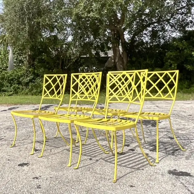 Vintage Coastal Wrought Iron Classic 2 Dining Chairs After Brown Jordan - Set of 6 - Top view