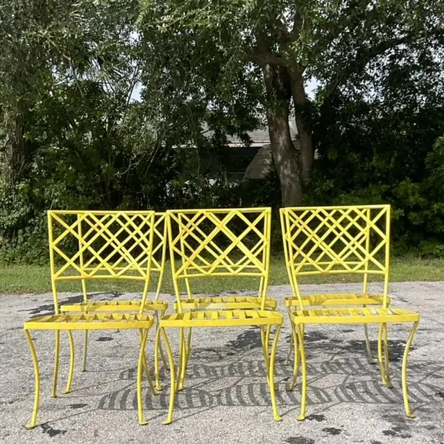 Vintage Coastal Wrought Iron Classic 2 Dining Chairs After Brown Jordan - Set of 6 - Back view