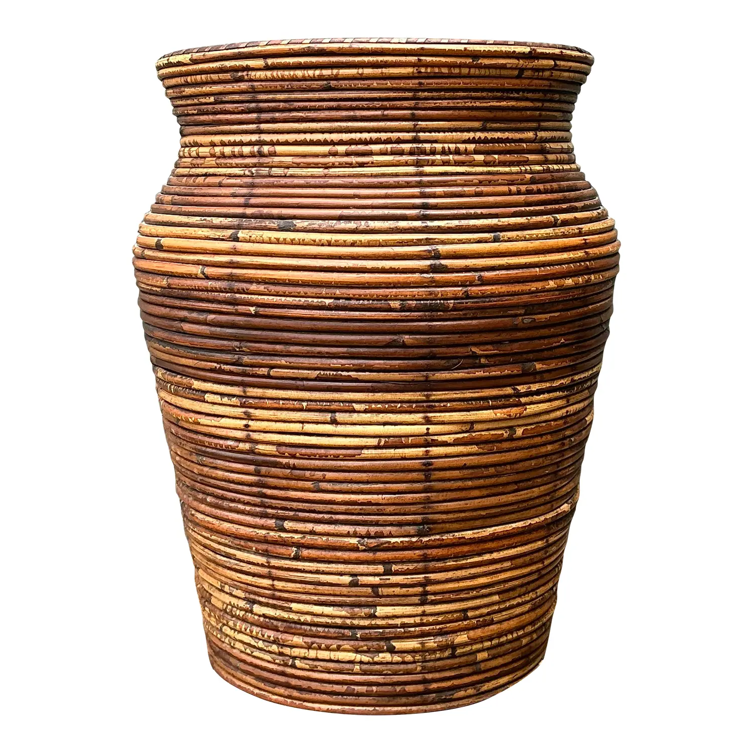 Vintage Coiled Pencil Reed Floor Vase