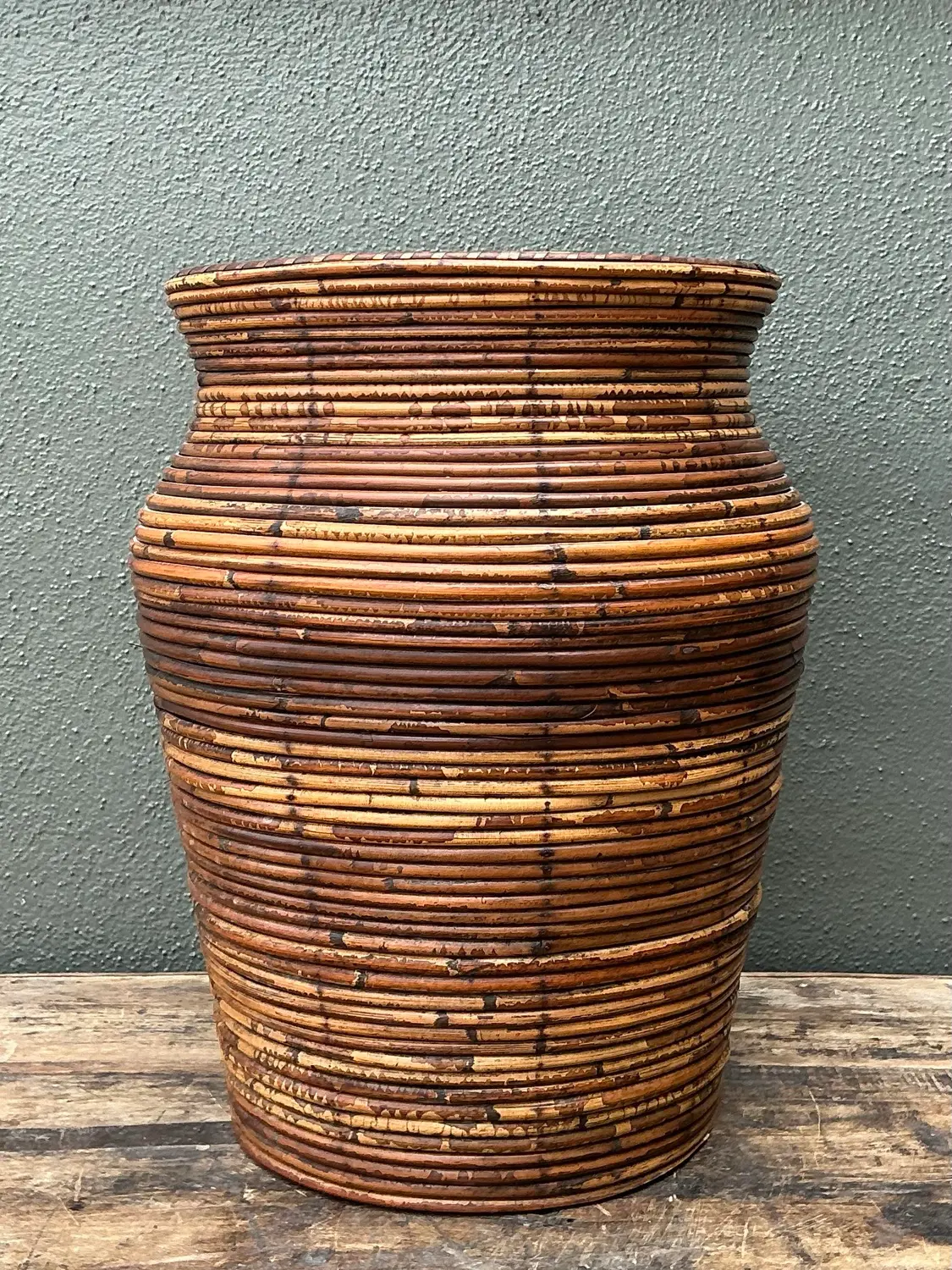 Vintage Coiled Pencil Reed Floor Vase - Detail view