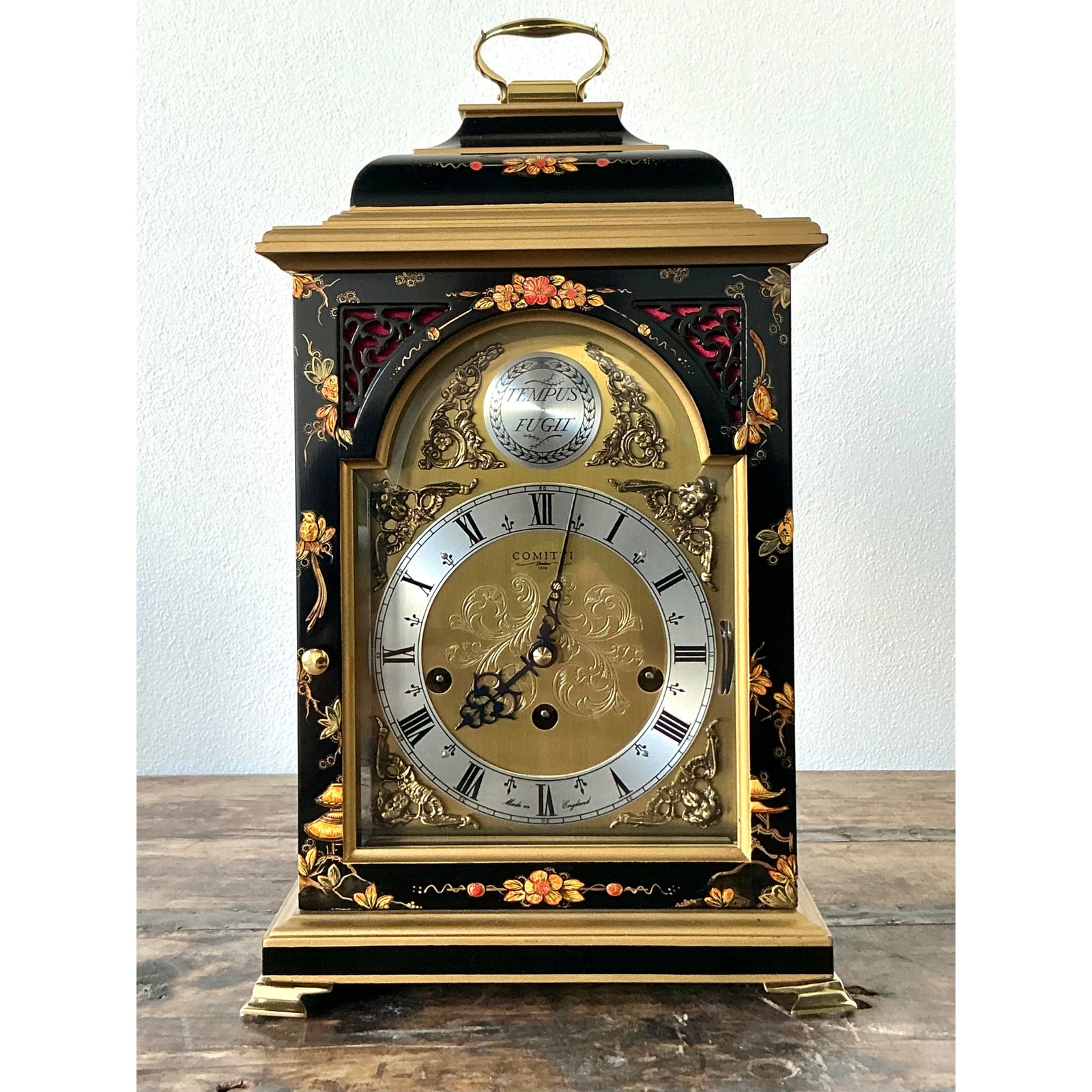 Vintage Comitti of London Floral Mantle Clock - Detail view