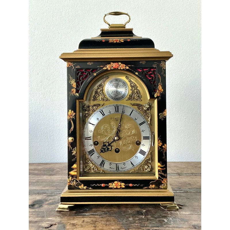 Vintage Comitti of London Floral Mantle Clock - Side view