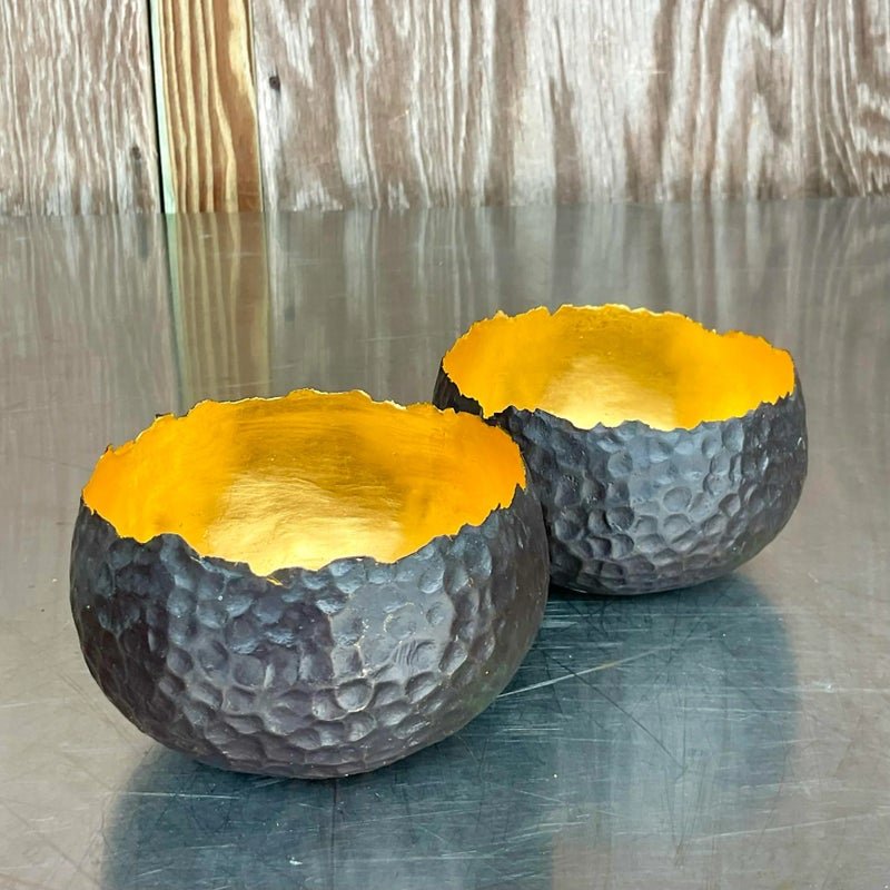 Vintage Contemporary Alexander Lamont Hammered Raw Edge Bronze Bowls - a Pair - Detail view
