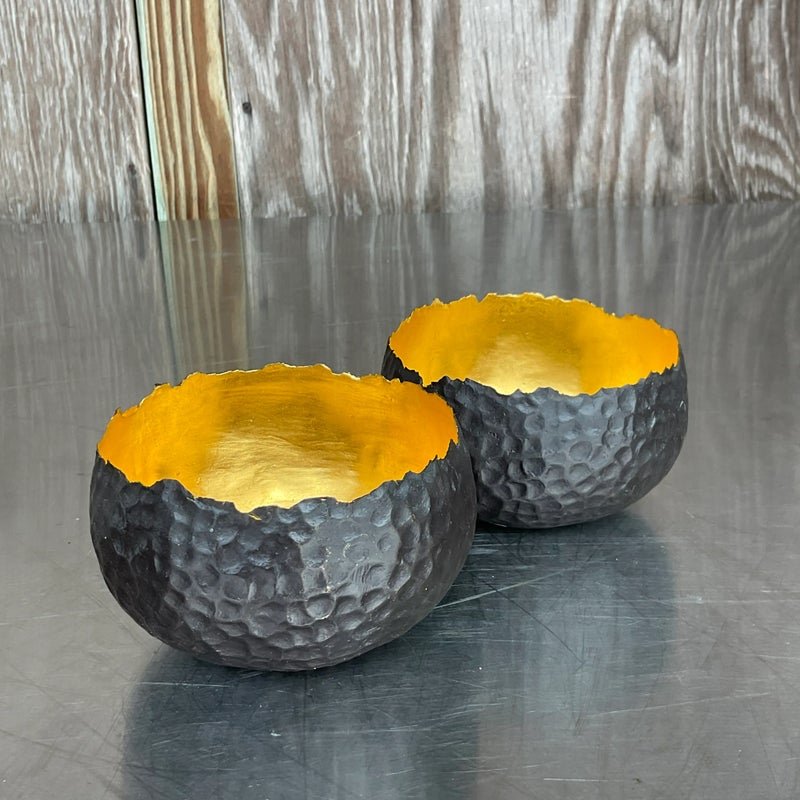 Vintage Contemporary Alexander Lamont Hammered Raw Edge Bronze Bowls - a Pair - Top view
