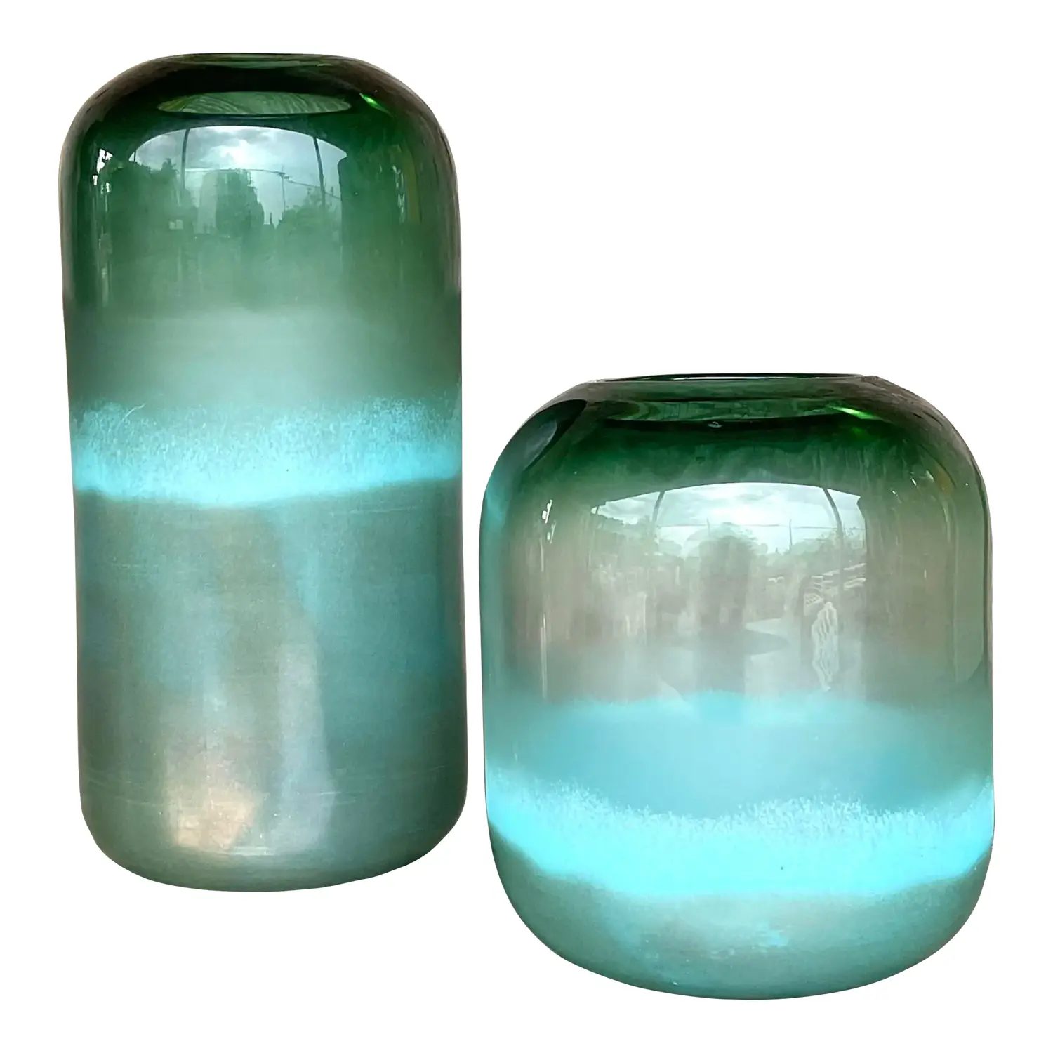 Vintage Contemporary Art Glass Ombre Vases - Set of 2