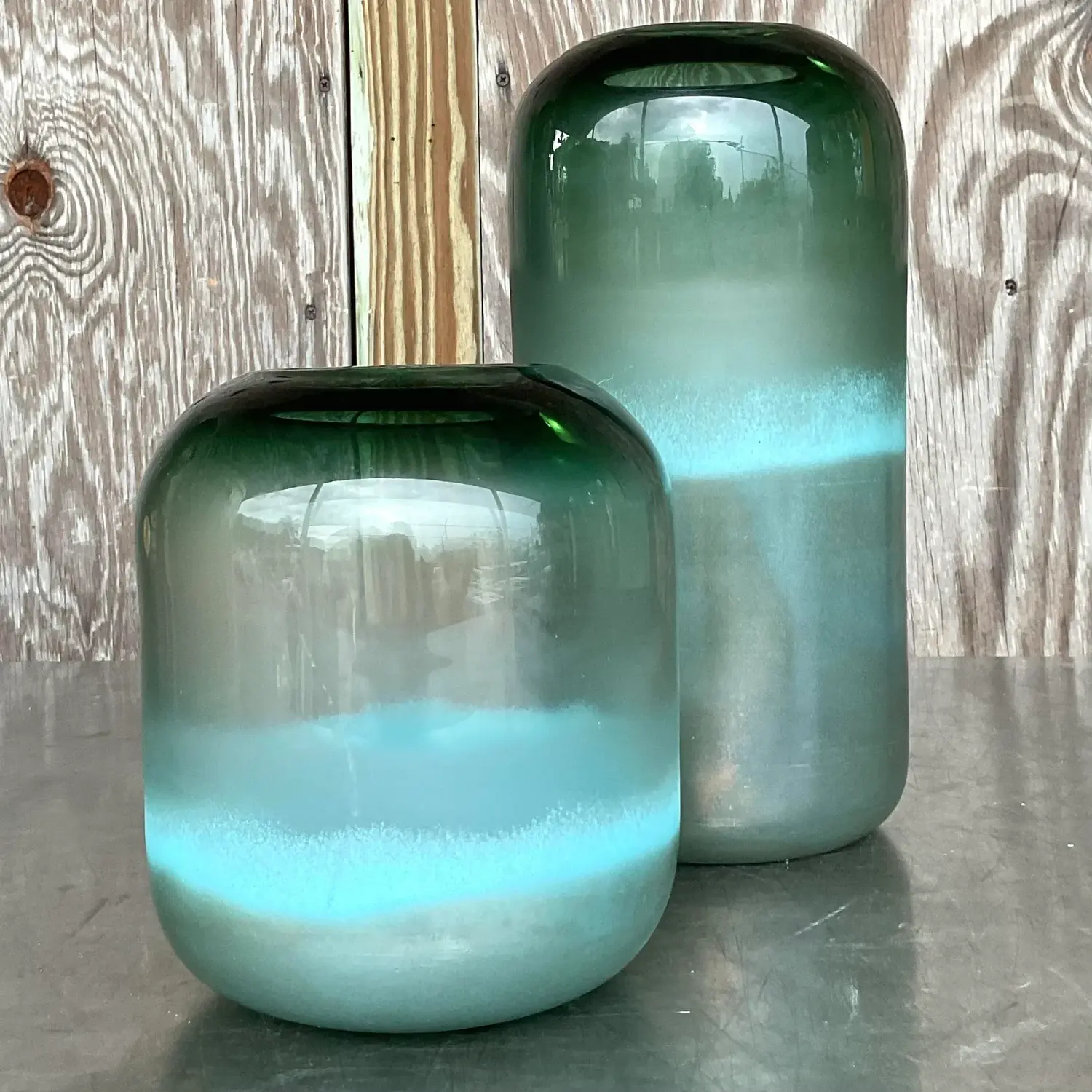 Vintage Contemporary Art Glass Ombre Vases - Set of 2 - Top view