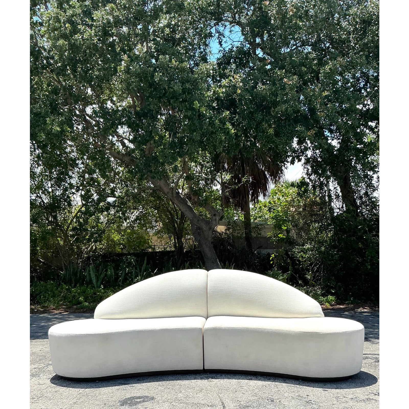 Vintage Contemporary Custom Built Biomorphic Boucle Sofa - Back view