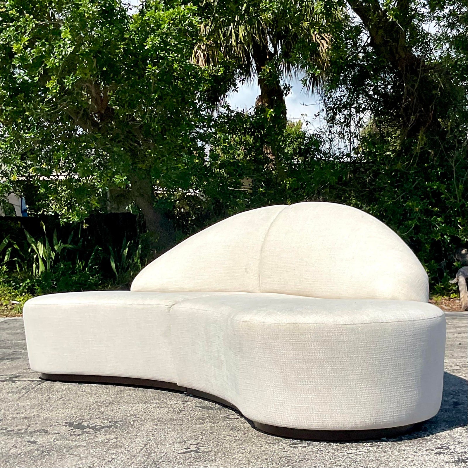 Vintage Contemporary Custom Built Biomorphic Boucle Sofa - Side view