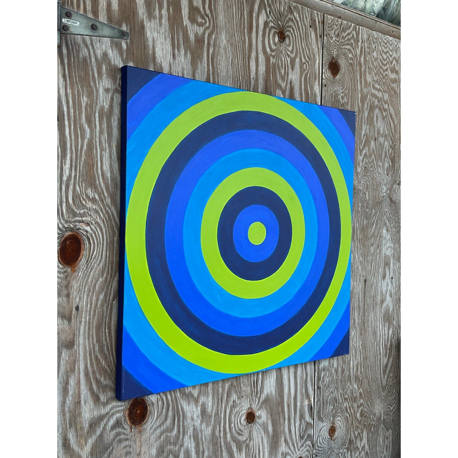 Vintage Contemporary Geometric Original Oil Painting - Side view