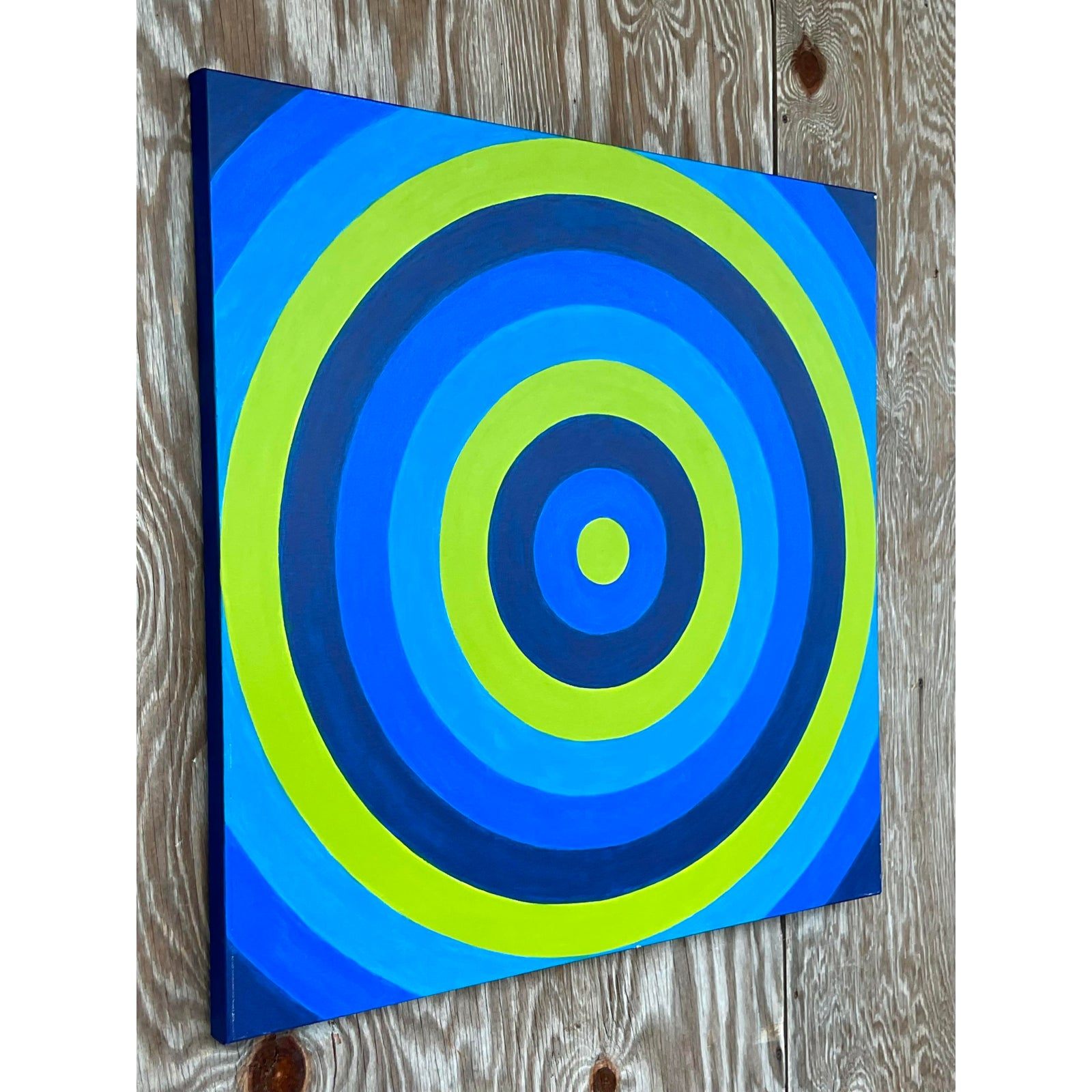 Vintage Contemporary Geometric Original Oil Painting - Back view