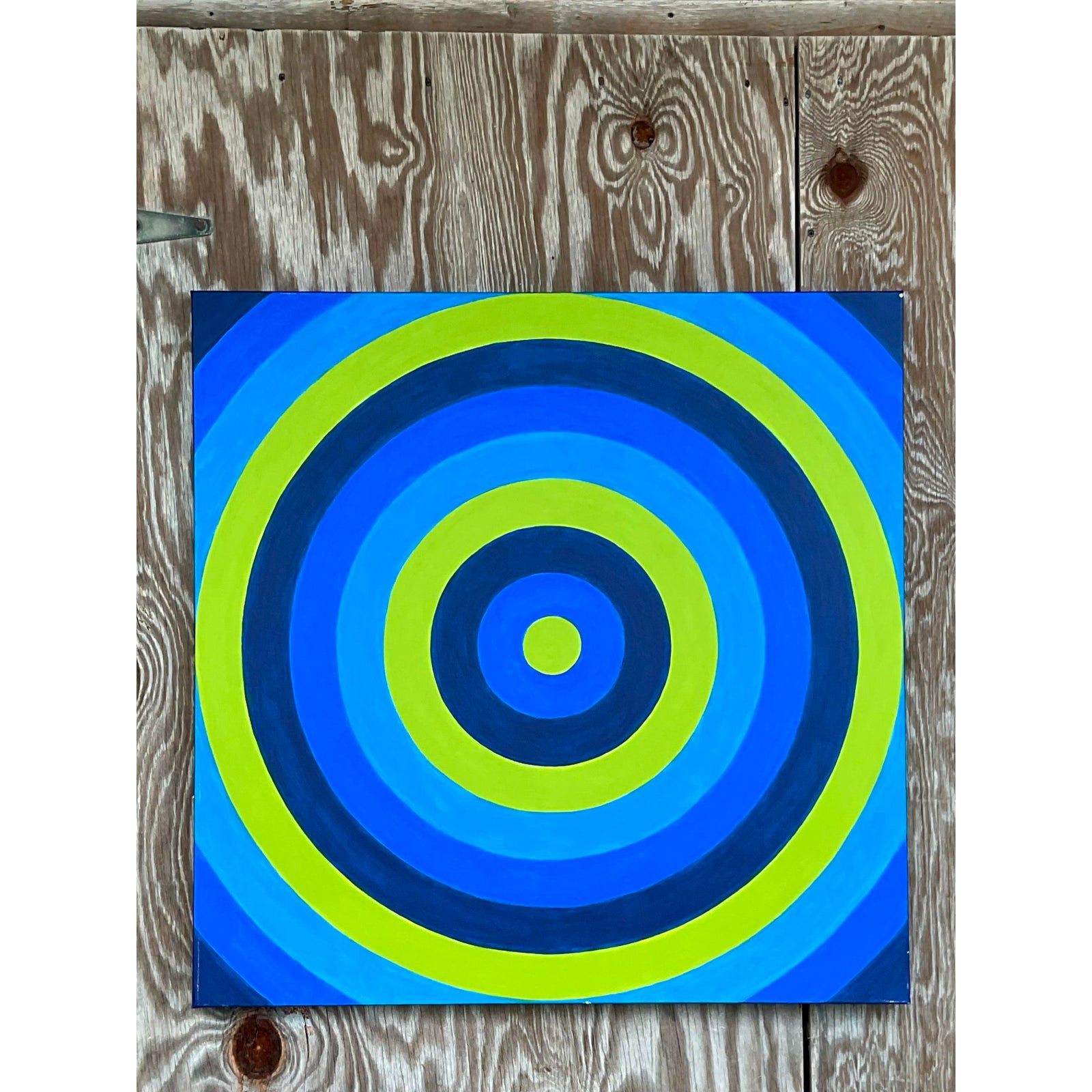 Vintage Contemporary Geometric Original Oil Painting - Top view