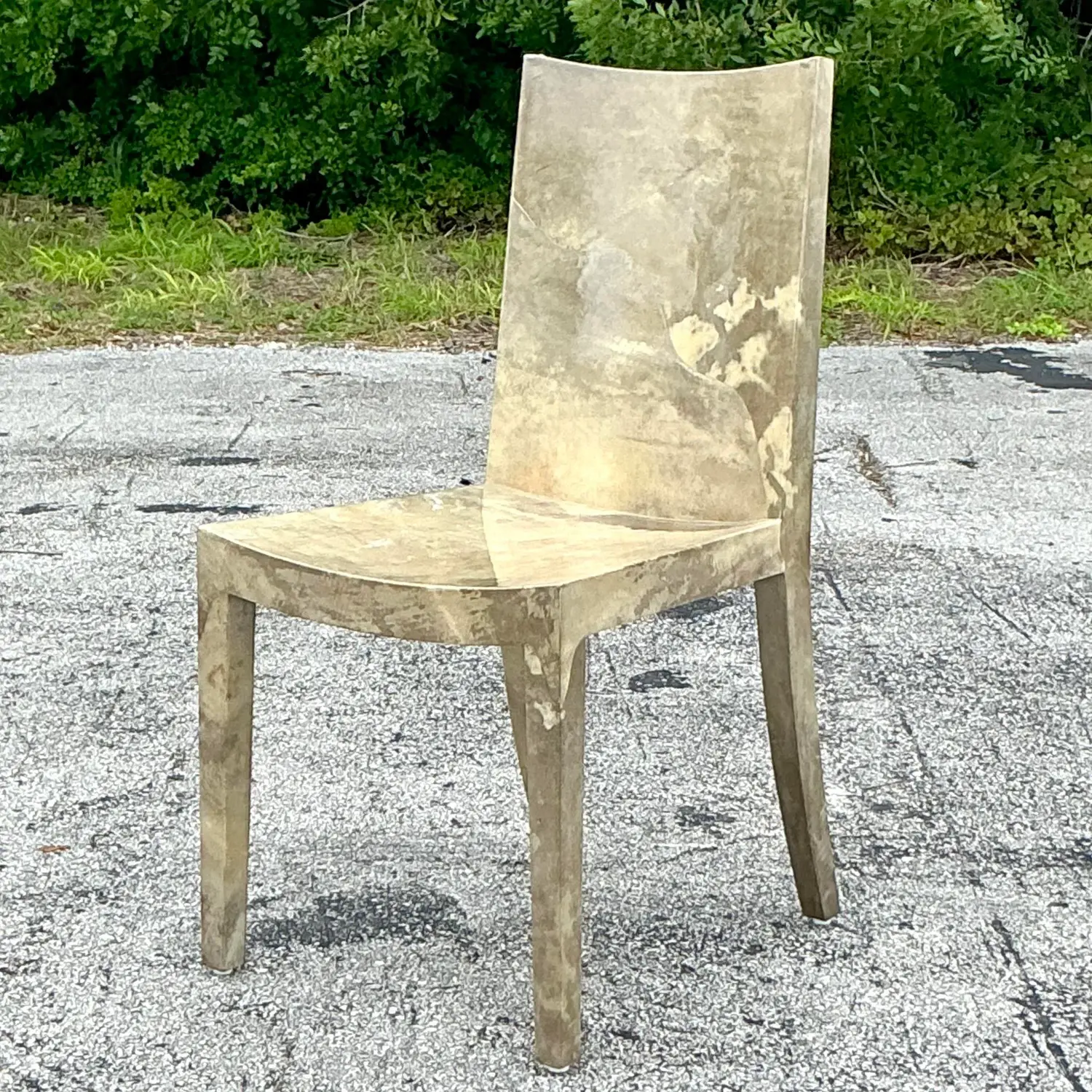 Vintage Contemporary Lacquered Goatskin “jmf” Chair After Karl Springer - Back view