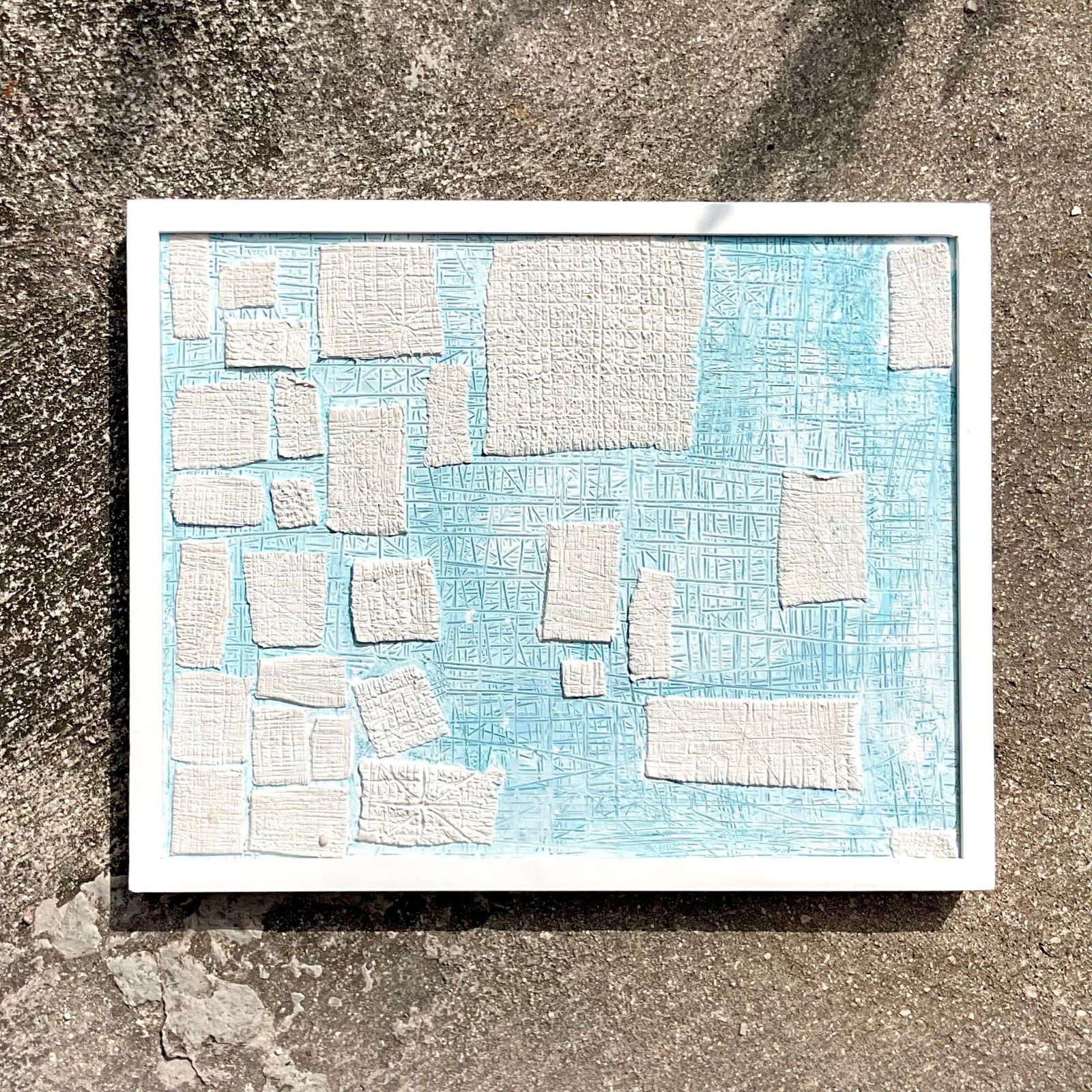 Vintage Contemporary Original Abstract Mixed Media Painting “White Matter #1” Signed Smith - Side view