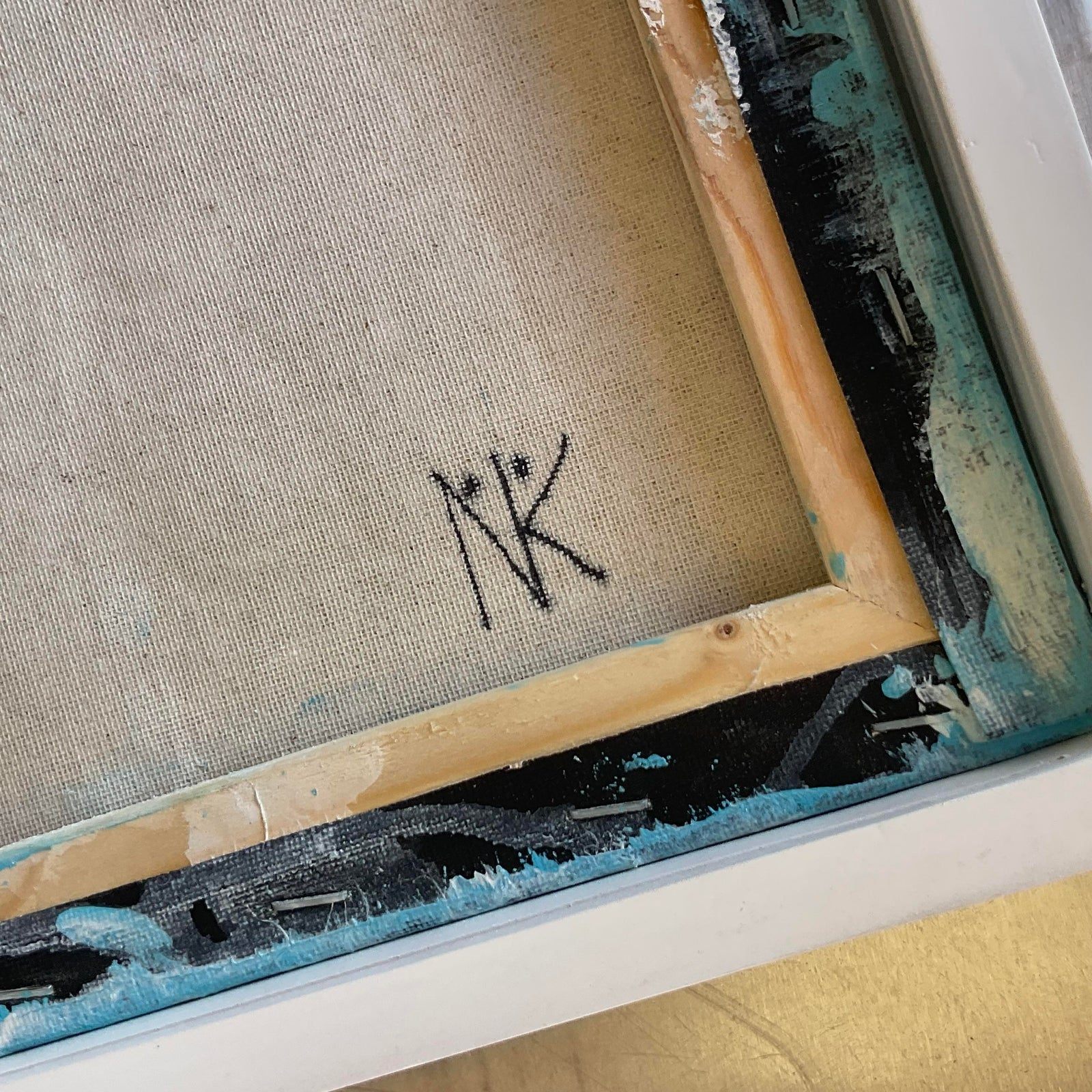 Vintage Contemporary Original Abstract Mixed Media Painting “White Matter #1” Signed Smith - Detail view