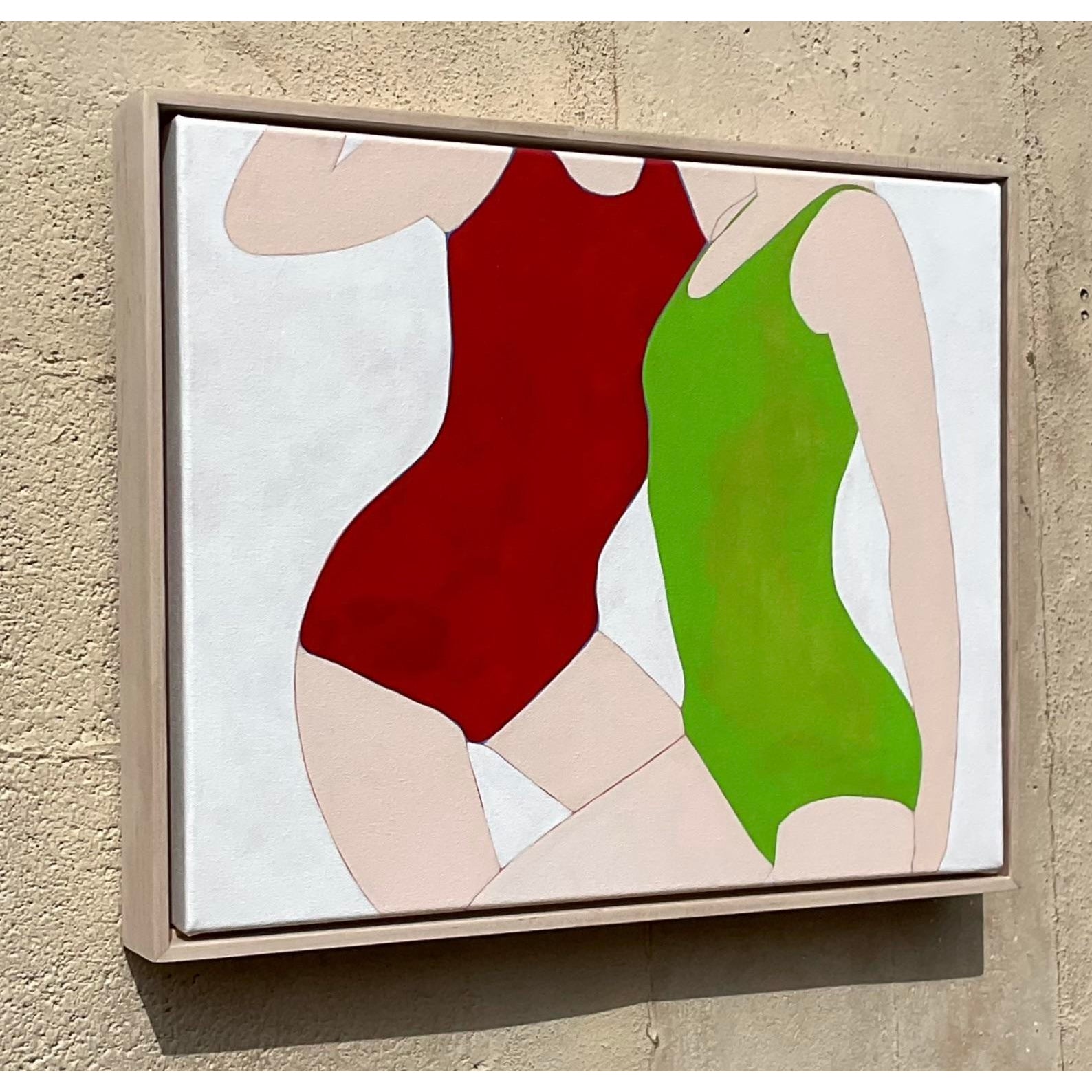 Vintage Contemporary Original Op Art Acrylic Figurative on Canvas - Top view