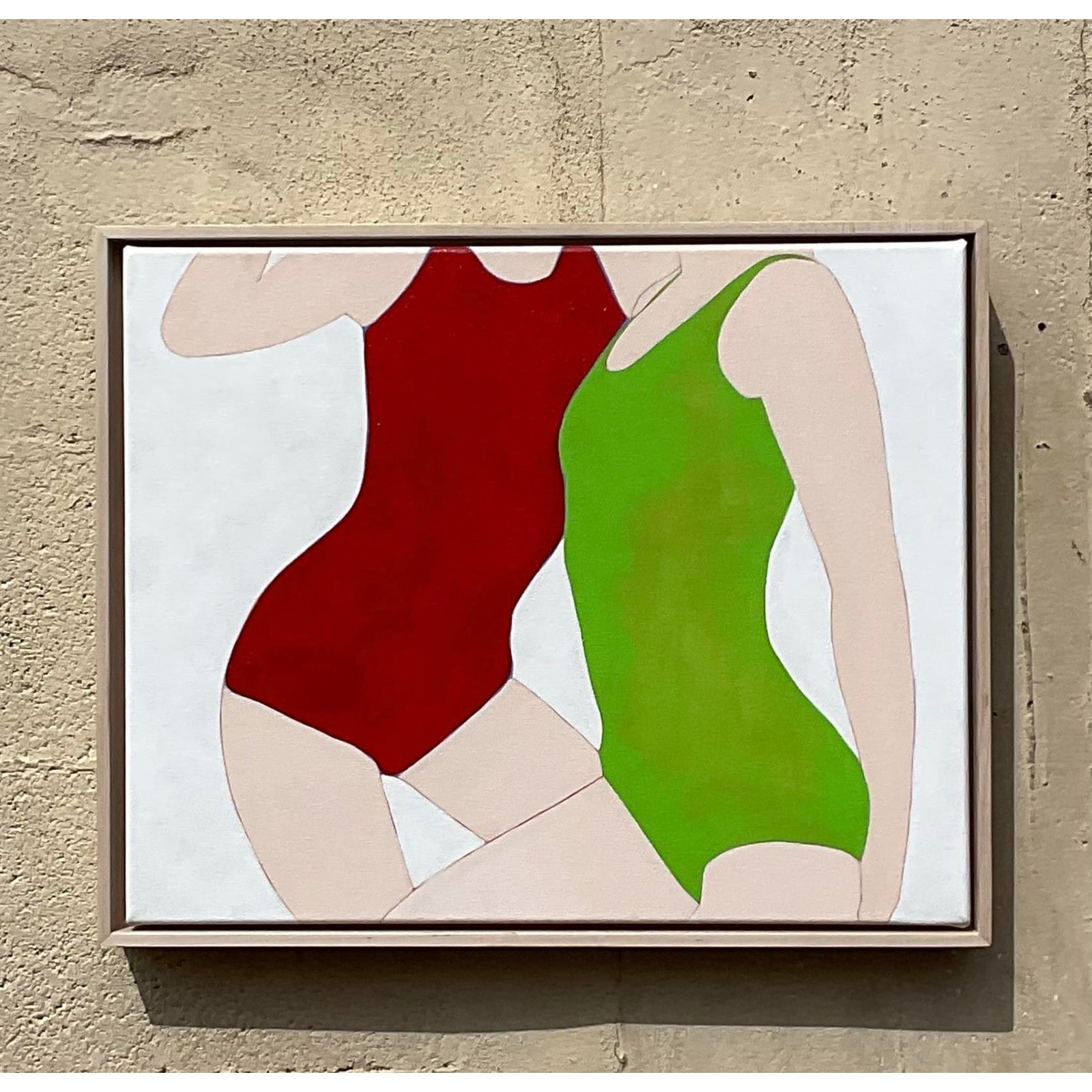 Vintage Contemporary Original Op Art Acrylic Figurative on Canvas - Back view