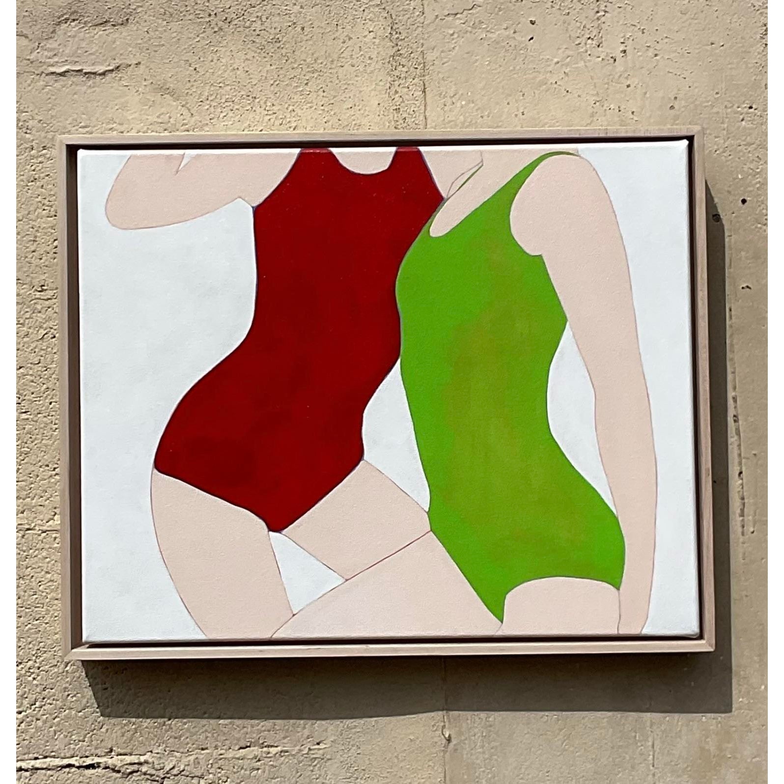 Vintage Contemporary Original Op Art Acrylic Figurative on Canvas - Top view