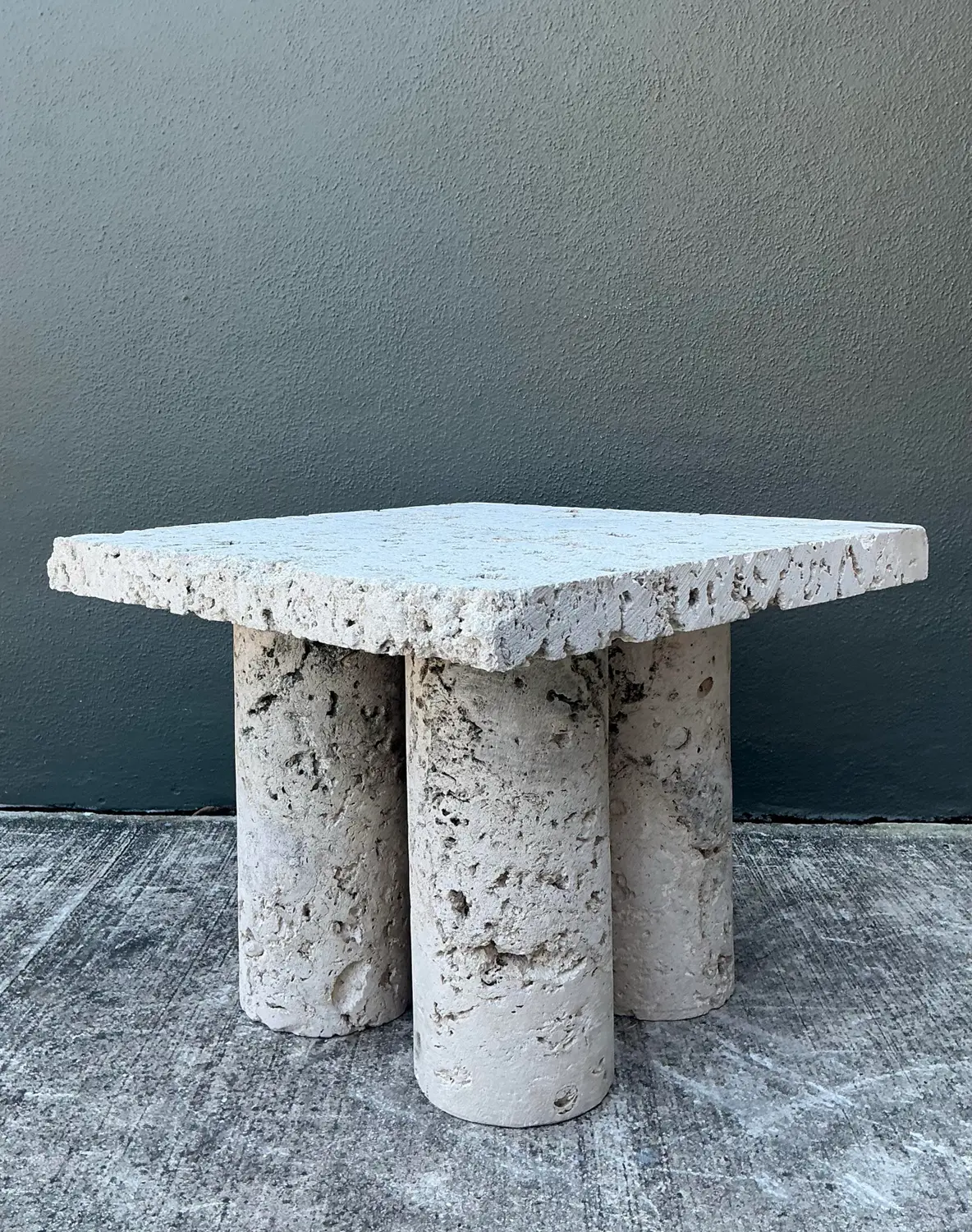 Vintage Coquina Stone Side Table - Side view