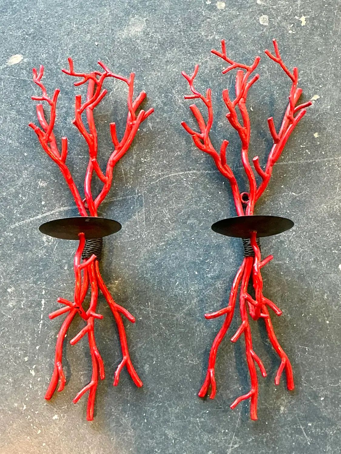 Vintage Coral Branch Wall Candle Sconces- A Pair - Detail view