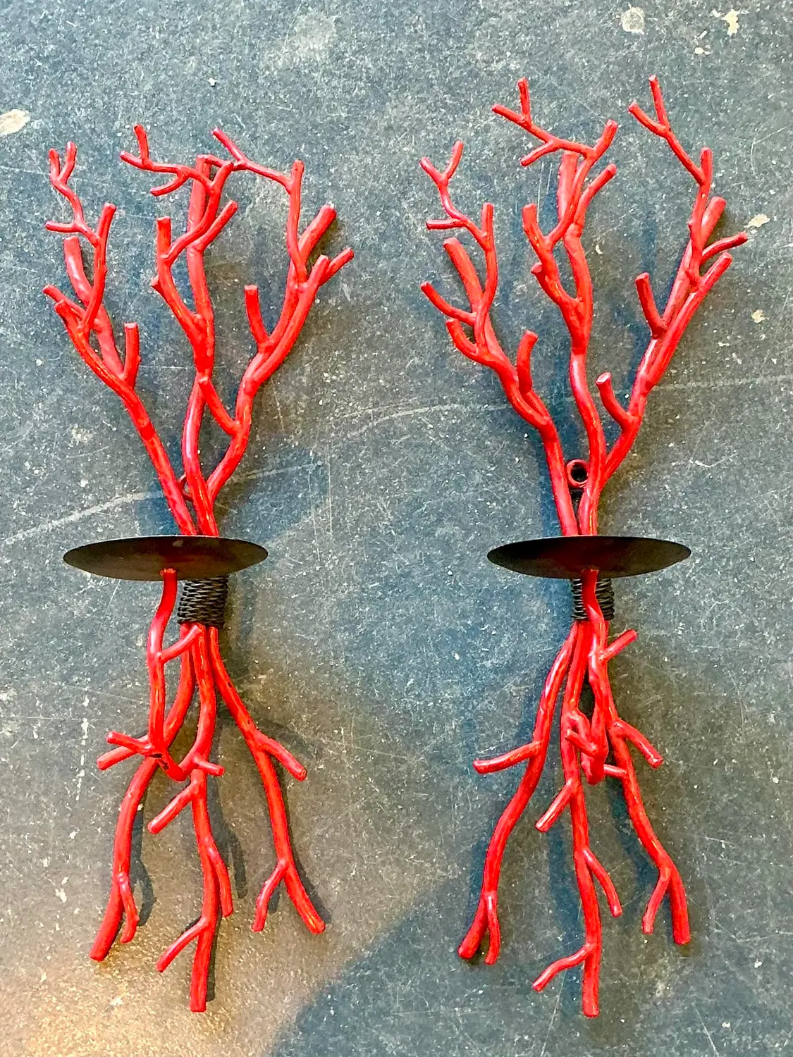 Vintage Coral Branch Wall Candle Sconces- A Pair - Side view