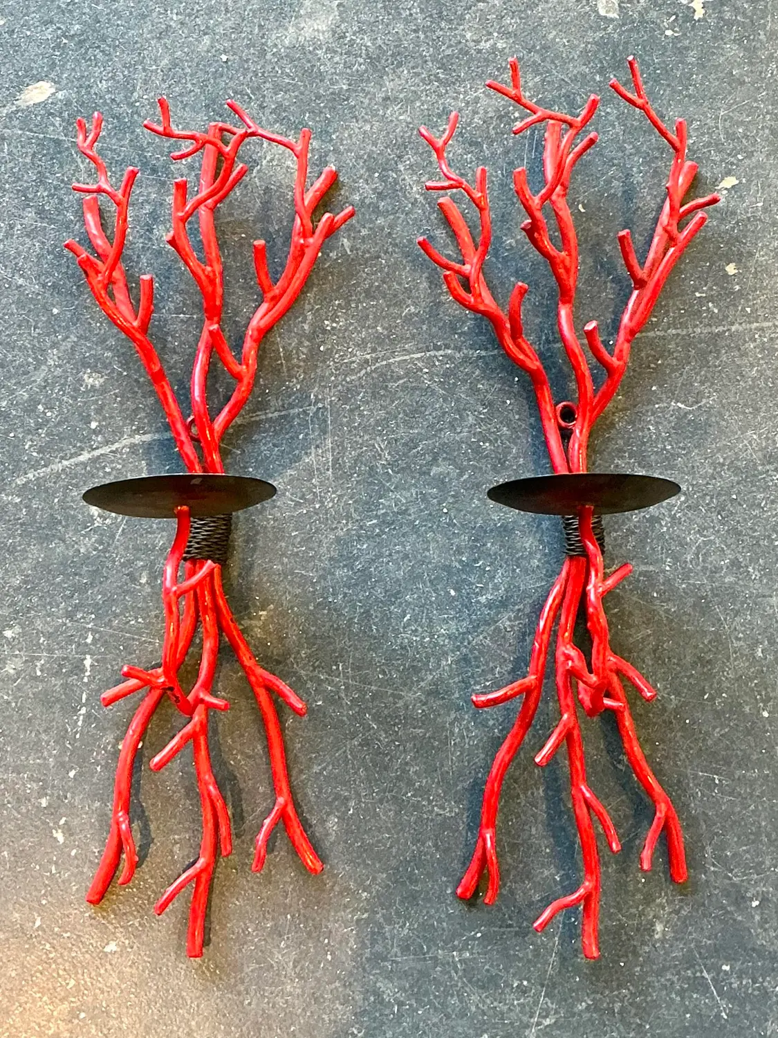 Vintage Coral Branch Wall Candle Sconces- A Pair - Back view