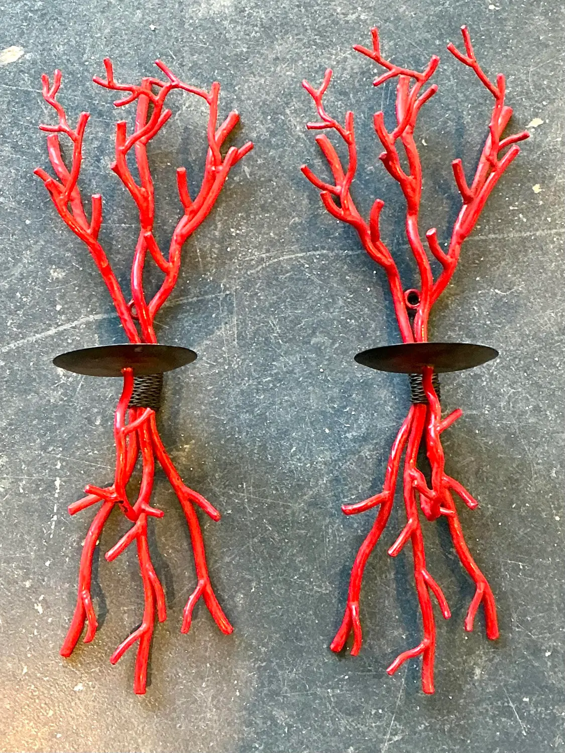 Vintage Coral Branch Wall Candle Sconces- A Pair - Top view