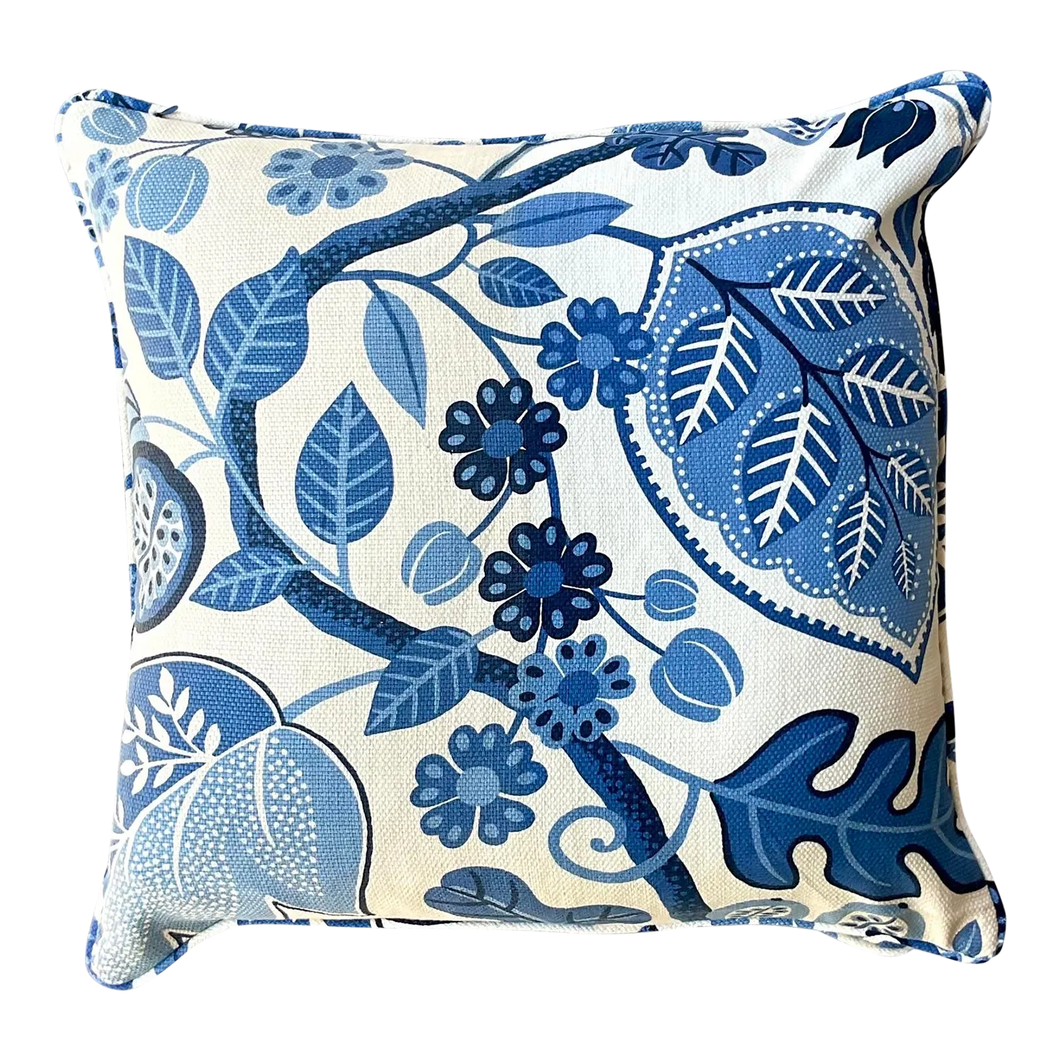Vintage Costal Blue Floral Down Throw Pillow - Detail view