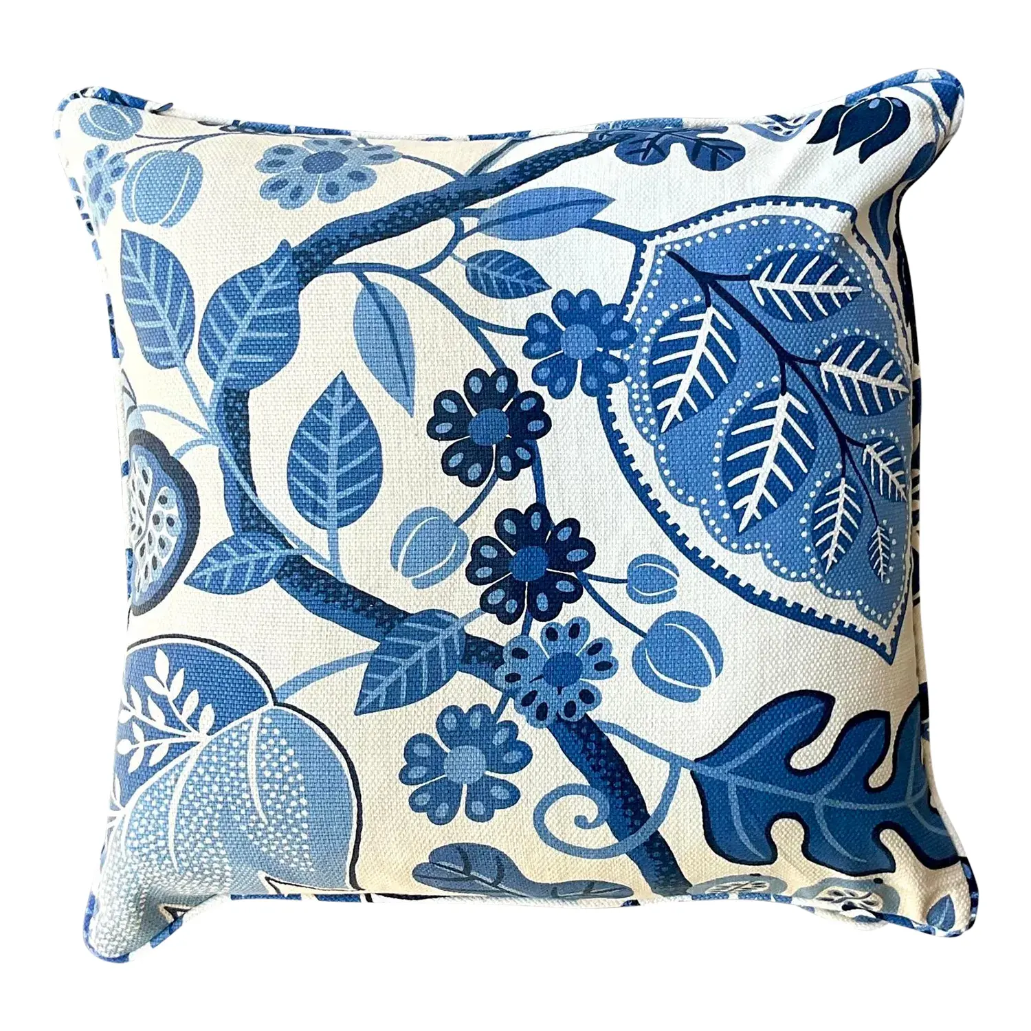 Vintage Costal Blue Floral Down Throw Pillow