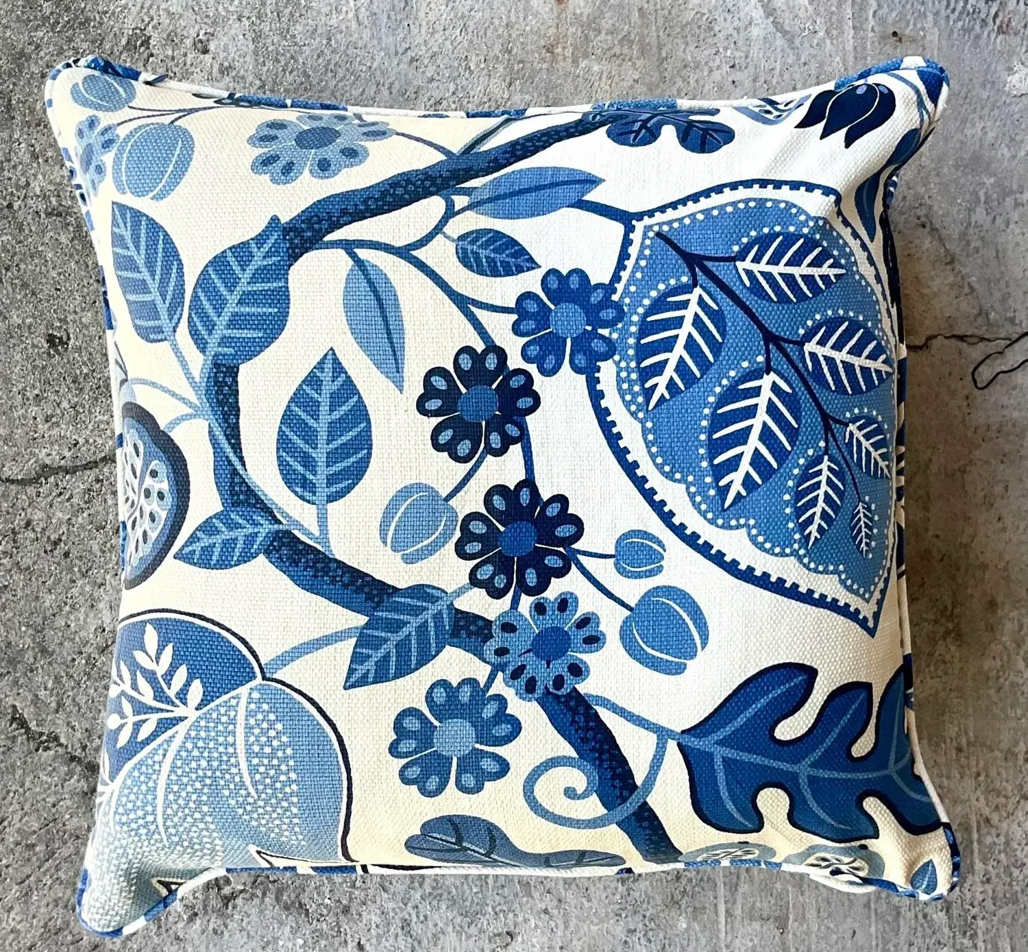 Vintage Costal Blue Floral Down Throw Pillow - Side view