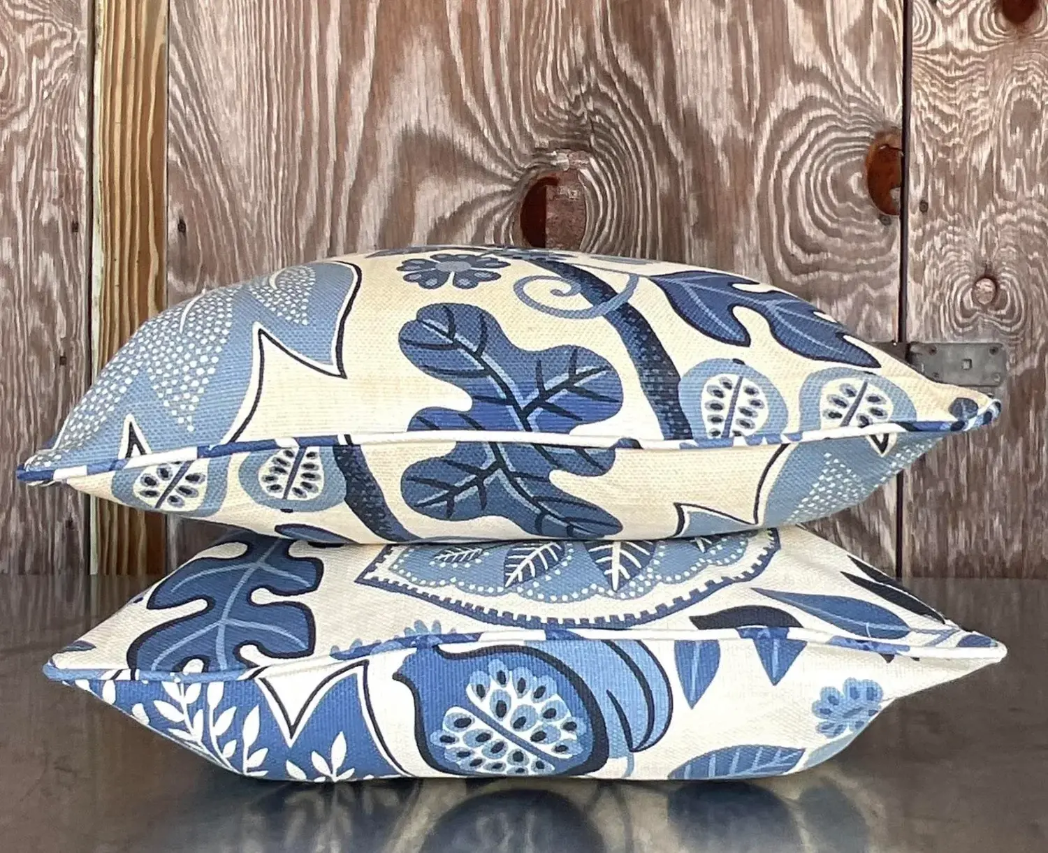 Vintage Costal Blue Floral Down Throw Pillow - Top view